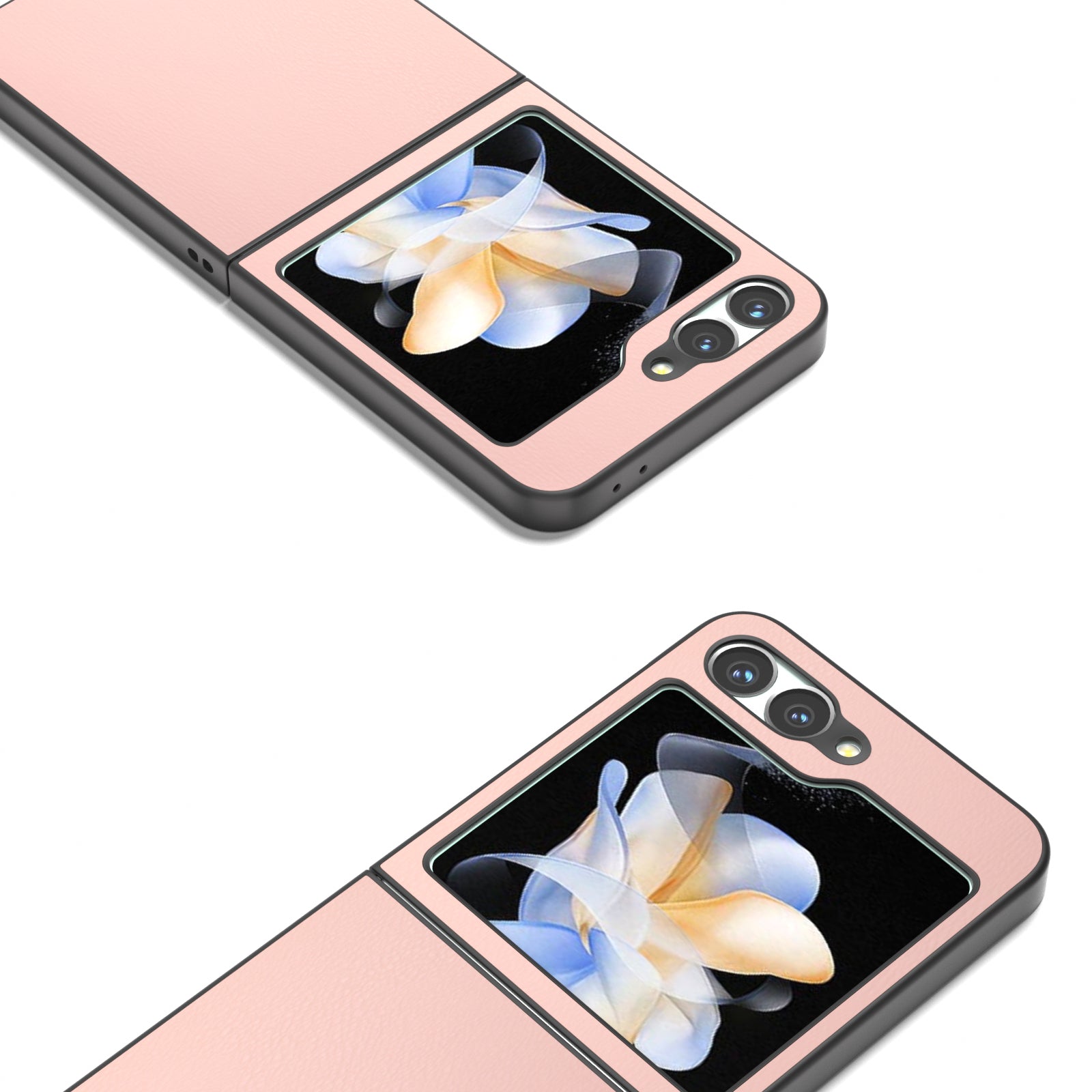 For Samsung Galaxy Z Flip6 5G Case PU Leather Coated Hard PC Folding Phone Cover - Light Pink