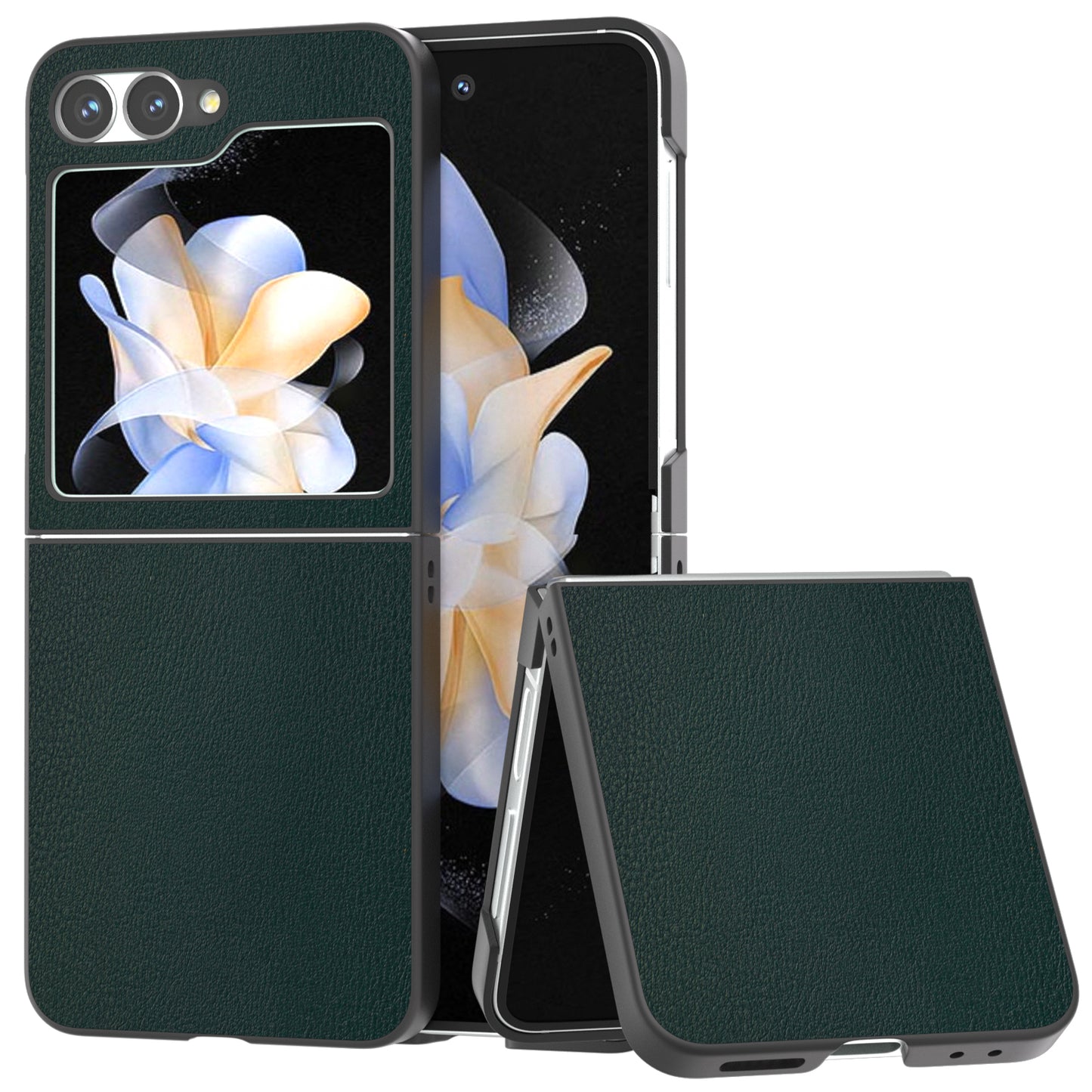 For Samsung Galaxy Z Flip6 5G Case PU Leather Coated Hard PC Folding Phone Cover - Green