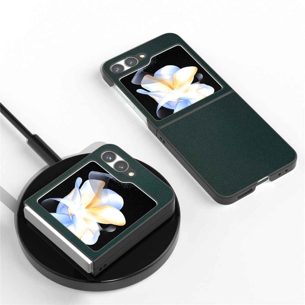 For Samsung Galaxy Z Flip7 FE 5G / Z Flip6 5G Case PU Leather Coated Hard PC Folding Phone Cover - Green