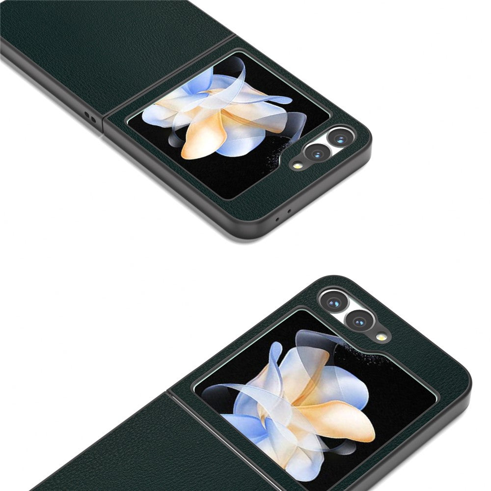For Samsung Galaxy Z Flip7 FE 5G / Z Flip6 5G Case PU Leather Coated Hard PC Folding Phone Cover - Green