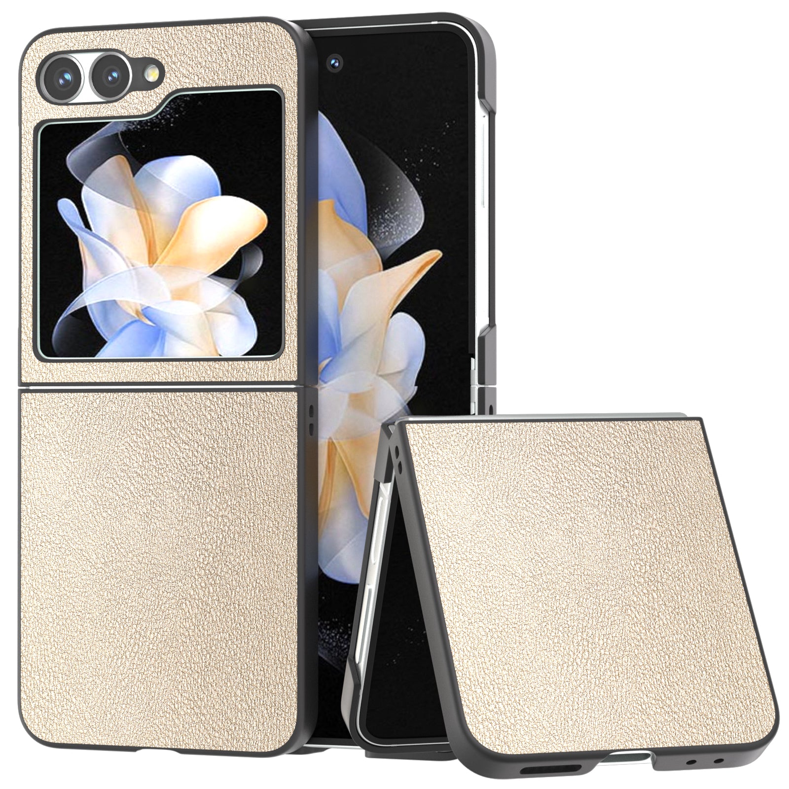 For Samsung Galaxy Z Flip6 5G Case PU Leather Coated Hard PC Folding Phone Cover - Gold