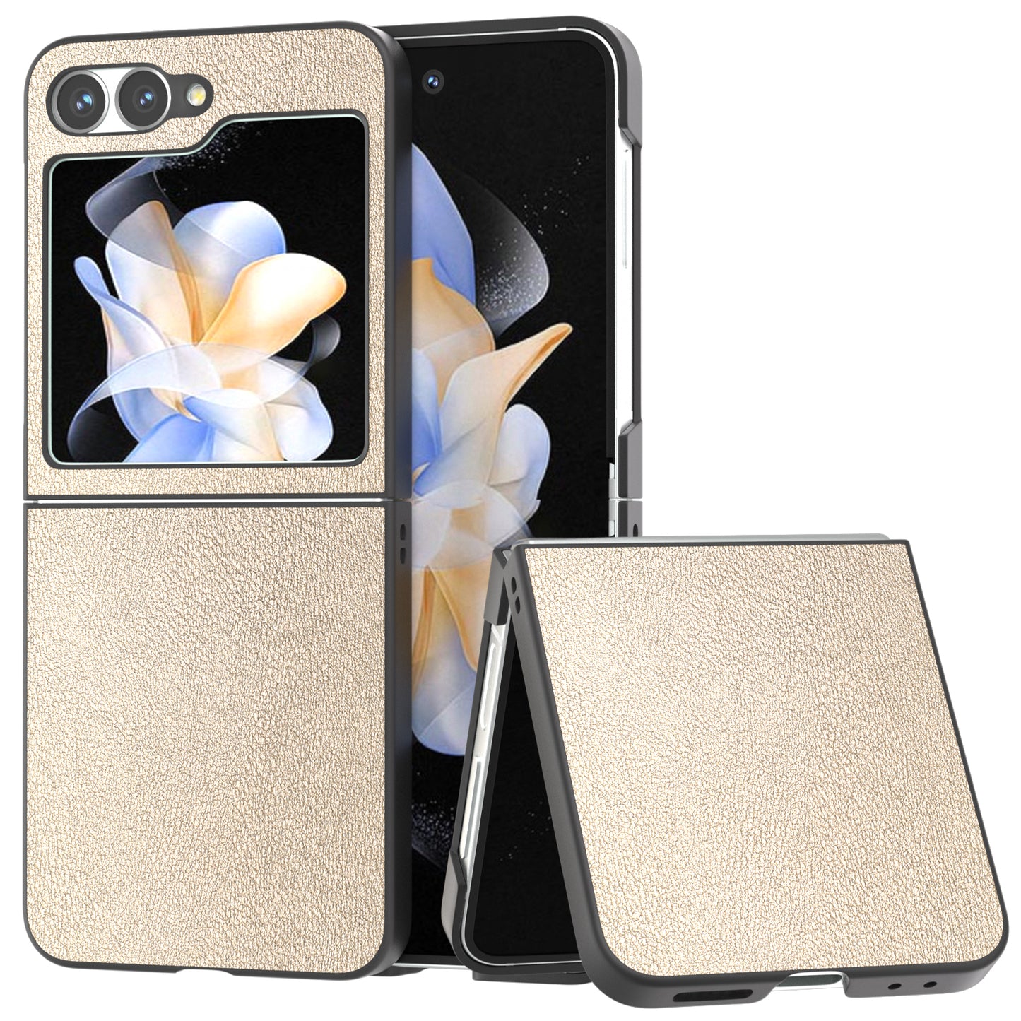 For Samsung Galaxy Z Flip6 5G Case PU Leather Coated Hard PC Folding Phone Cover - Gold