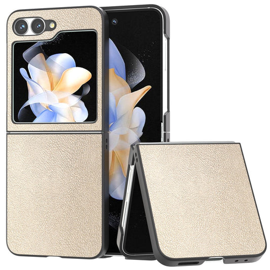 For Samsung Galaxy Z Flip7 FE 5G / Z Flip6 5G Case PU Leather Coated Hard PC Folding Phone Cover - Gold