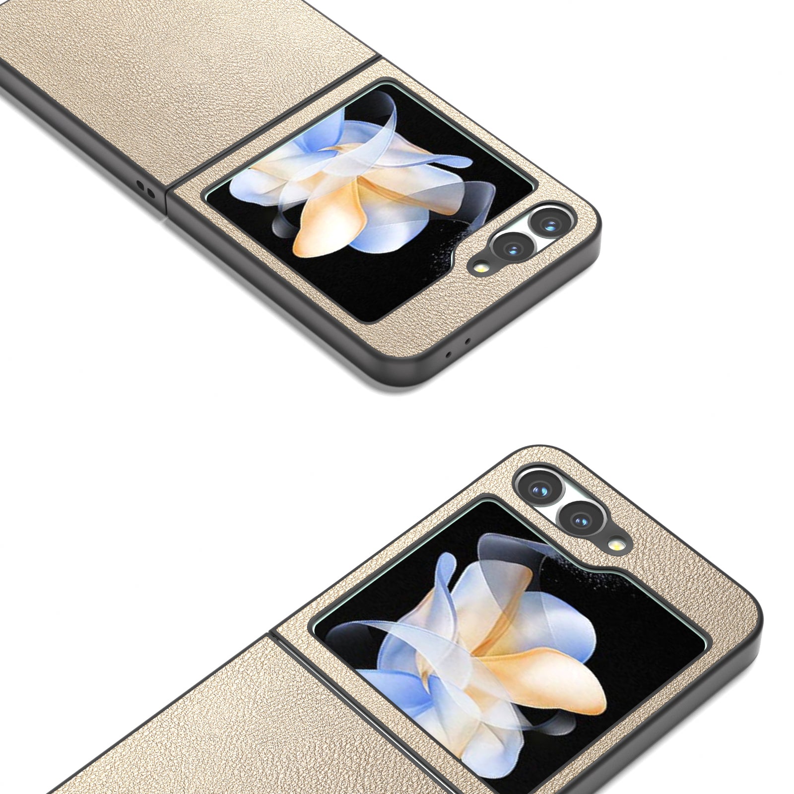 For Samsung Galaxy Z Flip6 5G Case PU Leather Coated Hard PC Folding Phone Cover - Gold
