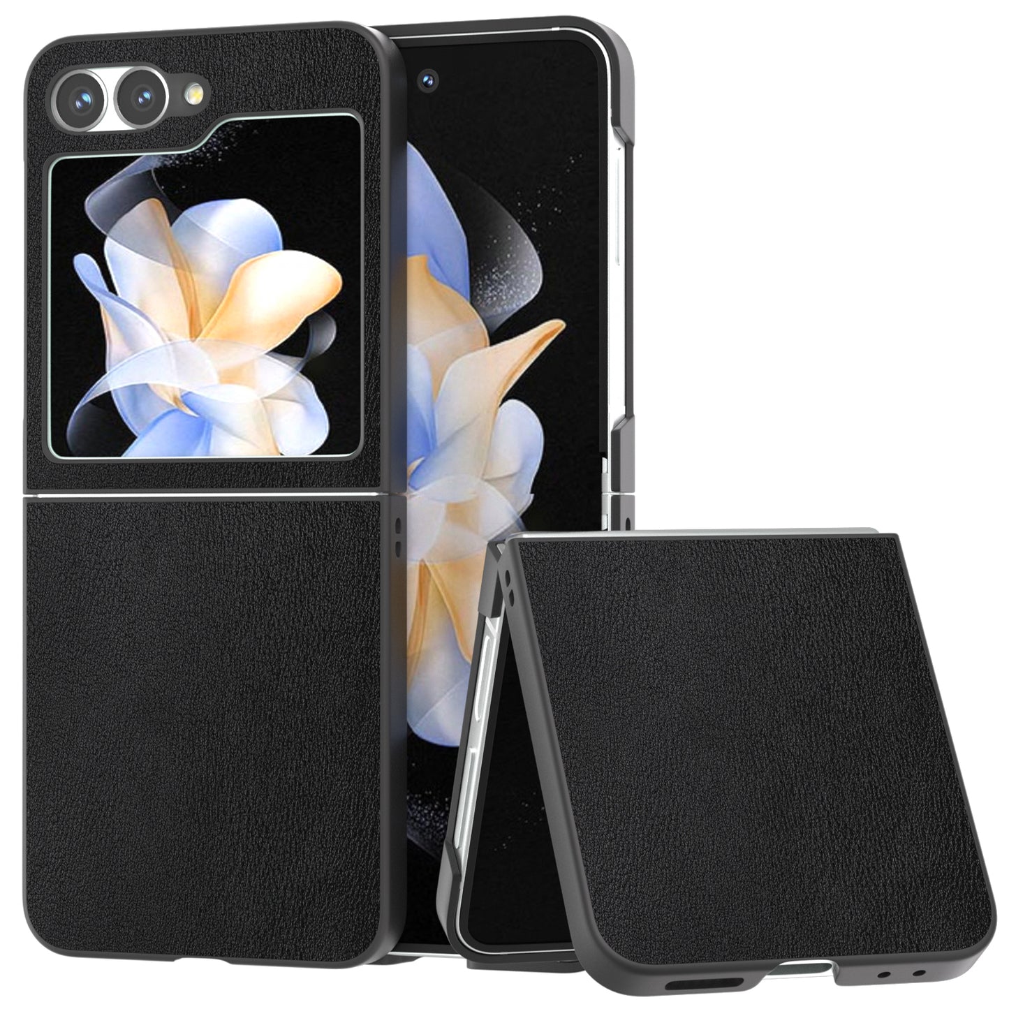 For Samsung Galaxy Z Flip6 5G Case PU Leather Coated Hard PC Folding Phone Cover - Black