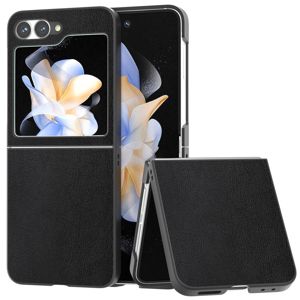 For Samsung Galaxy Z Flip7 FE 5G / Z Flip6 5G Case PU Leather Coated Hard PC Folding Phone Cover - Black