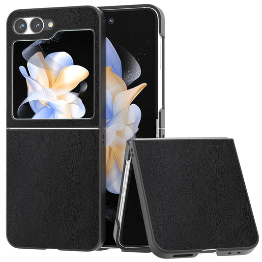 For Samsung Galaxy Z Flip7 FE 5G / Z Flip6 5G Case PU Leather Coated Hard PC Folding Phone Cover - Black