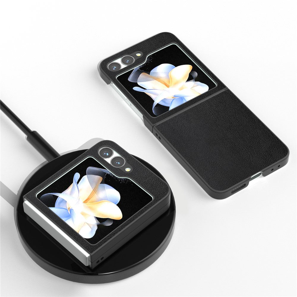 For Samsung Galaxy Z Flip7 FE 5G / Z Flip6 5G Case PU Leather Coated Hard PC Folding Phone Cover - Black