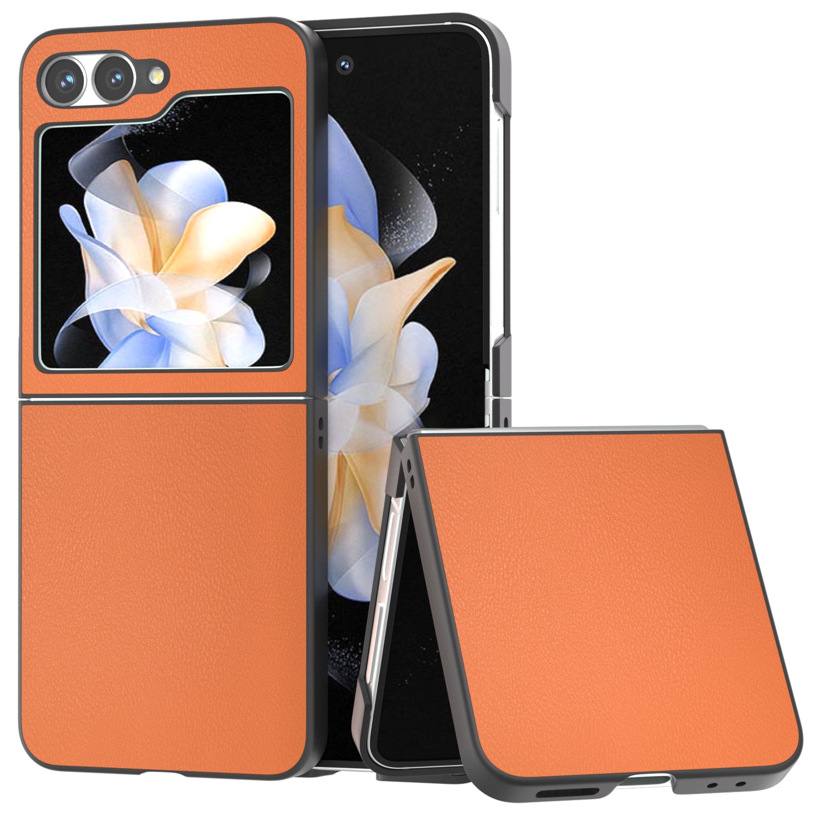 For Samsung Galaxy Z Flip6 5G Case PU Leather Coated Hard PC Folding Phone Cover - Orange