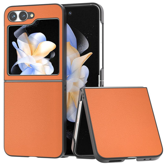 For Samsung Galaxy Z Flip7 FE 5G / Z Flip6 5G Case PU Leather Coated Hard PC Folding Phone Cover - Orange