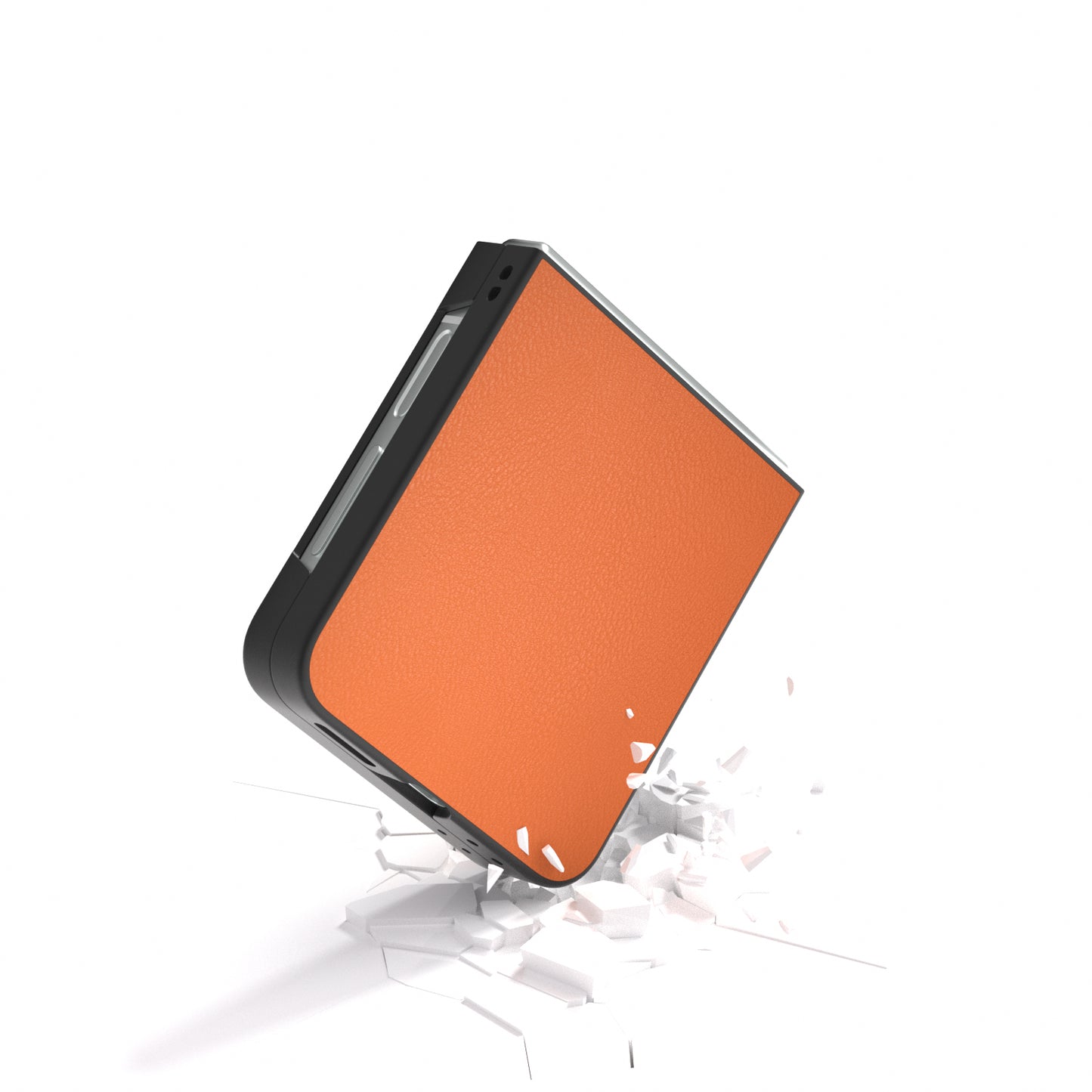 For Samsung Galaxy Z Flip6 5G Case PU Leather Coated Hard PC Folding Phone Cover - Orange