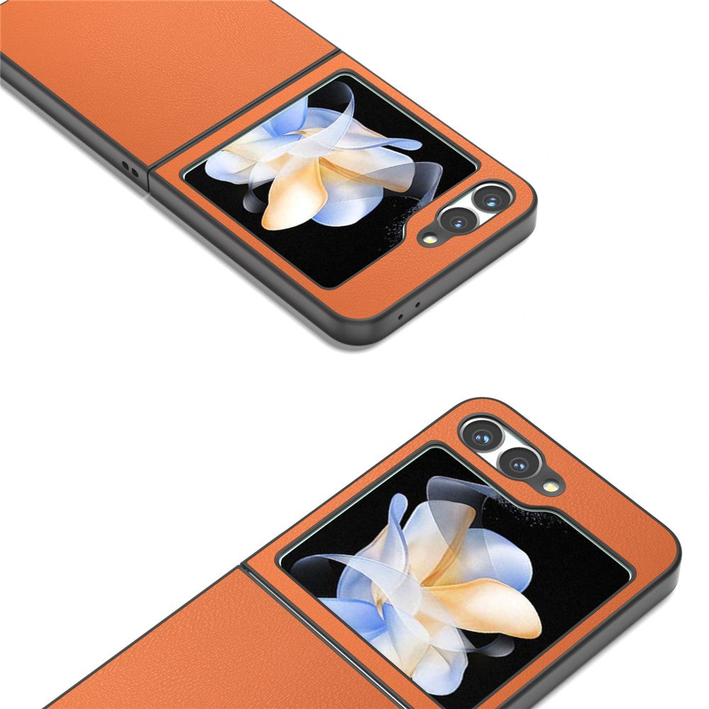 For Samsung Galaxy Z Flip7 FE 5G / Z Flip6 5G Case PU Leather Coated Hard PC Folding Phone Cover - Orange