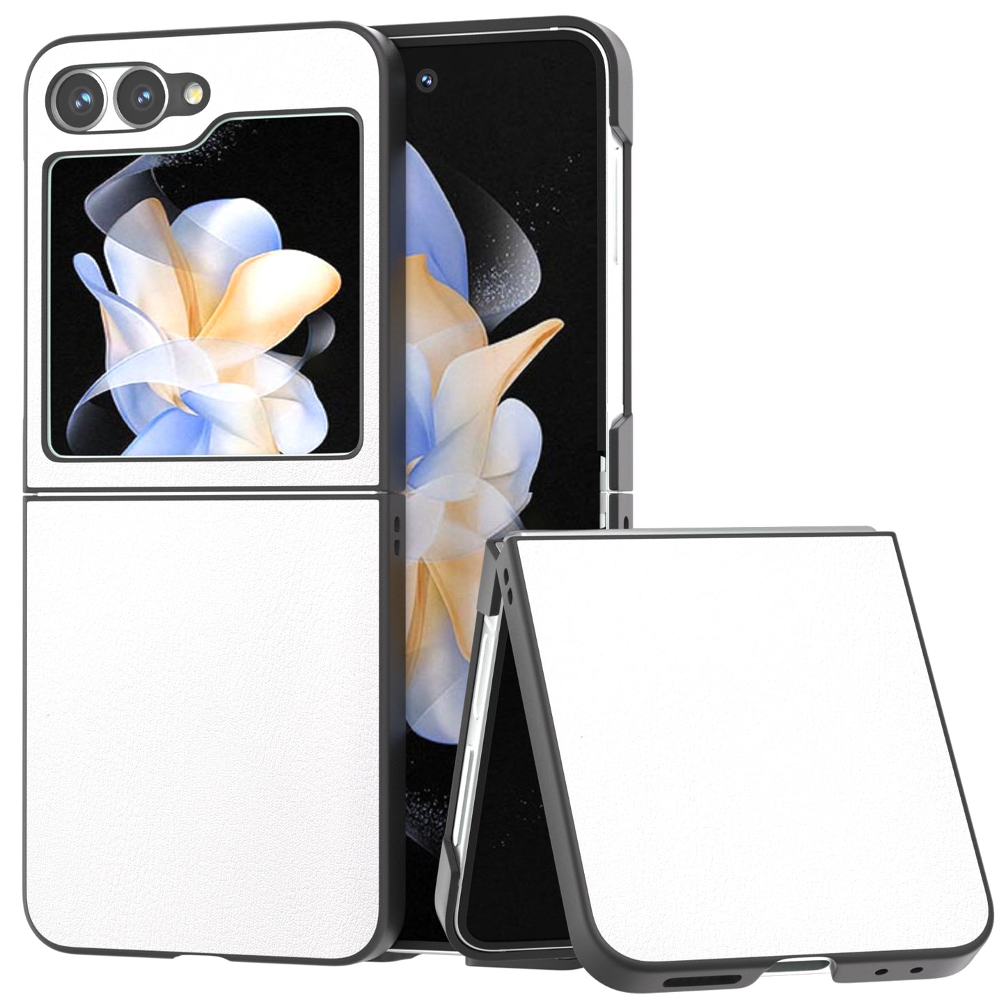For Samsung Galaxy Z Flip6 5G Case PU Leather Coated Hard PC Folding Phone Cover - White