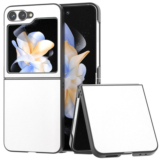 For Samsung Galaxy Z Flip7 FE 5G / Z Flip6 5G Case PU Leather Coated Hard PC Folding Phone Cover - White