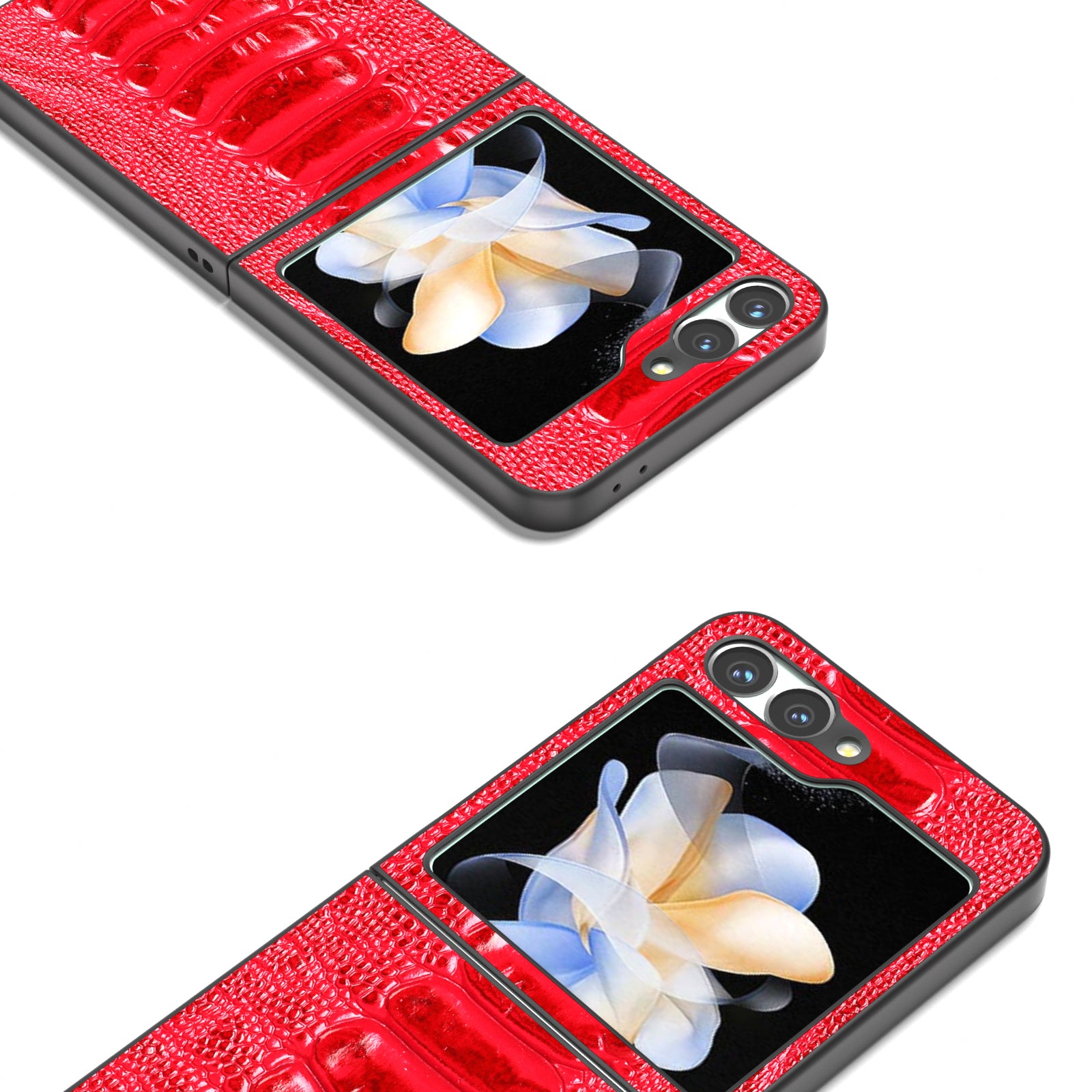 ABEEL For Samsung Galaxy Z Flip6 5G Case Crocodile Texture Genuine Cow Leather Back Phone Cover - Red