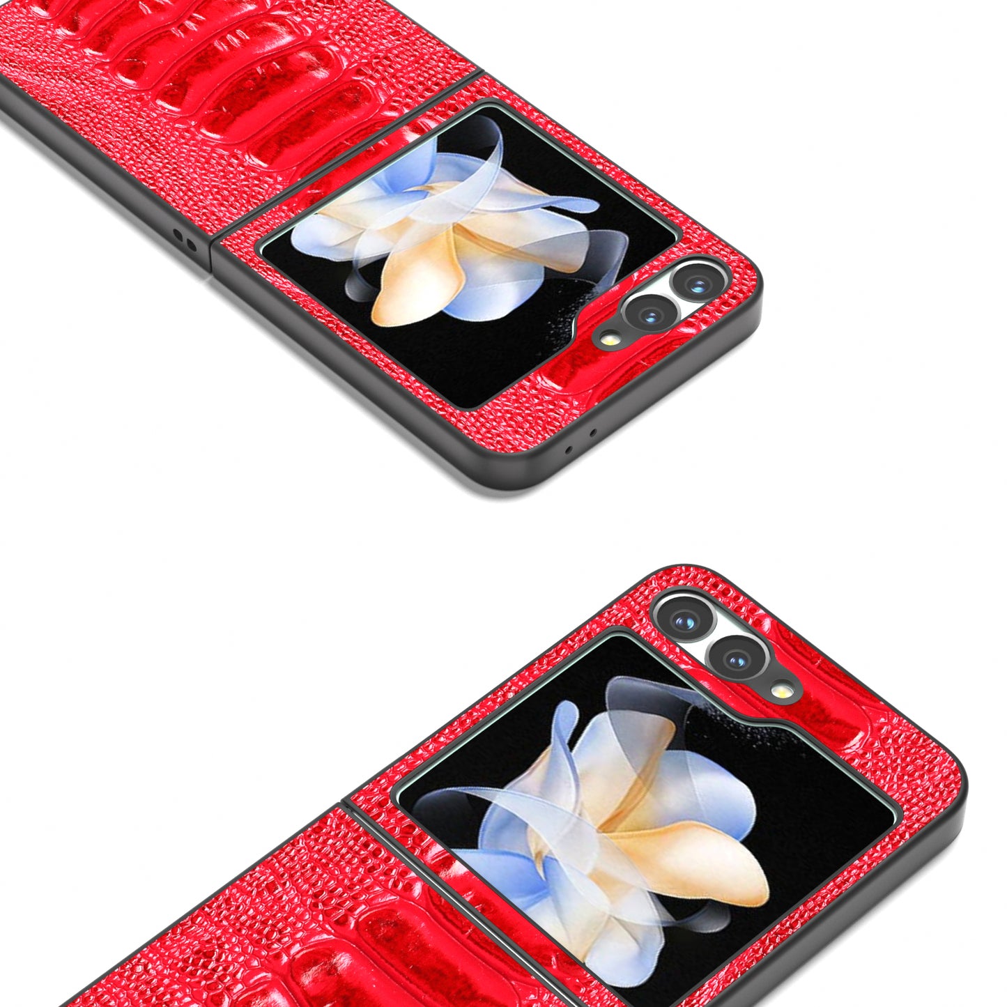 ABEEL For Samsung Galaxy Z Flip6 5G Case Crocodile Texture Genuine Cow Leather Back Phone Cover - Red