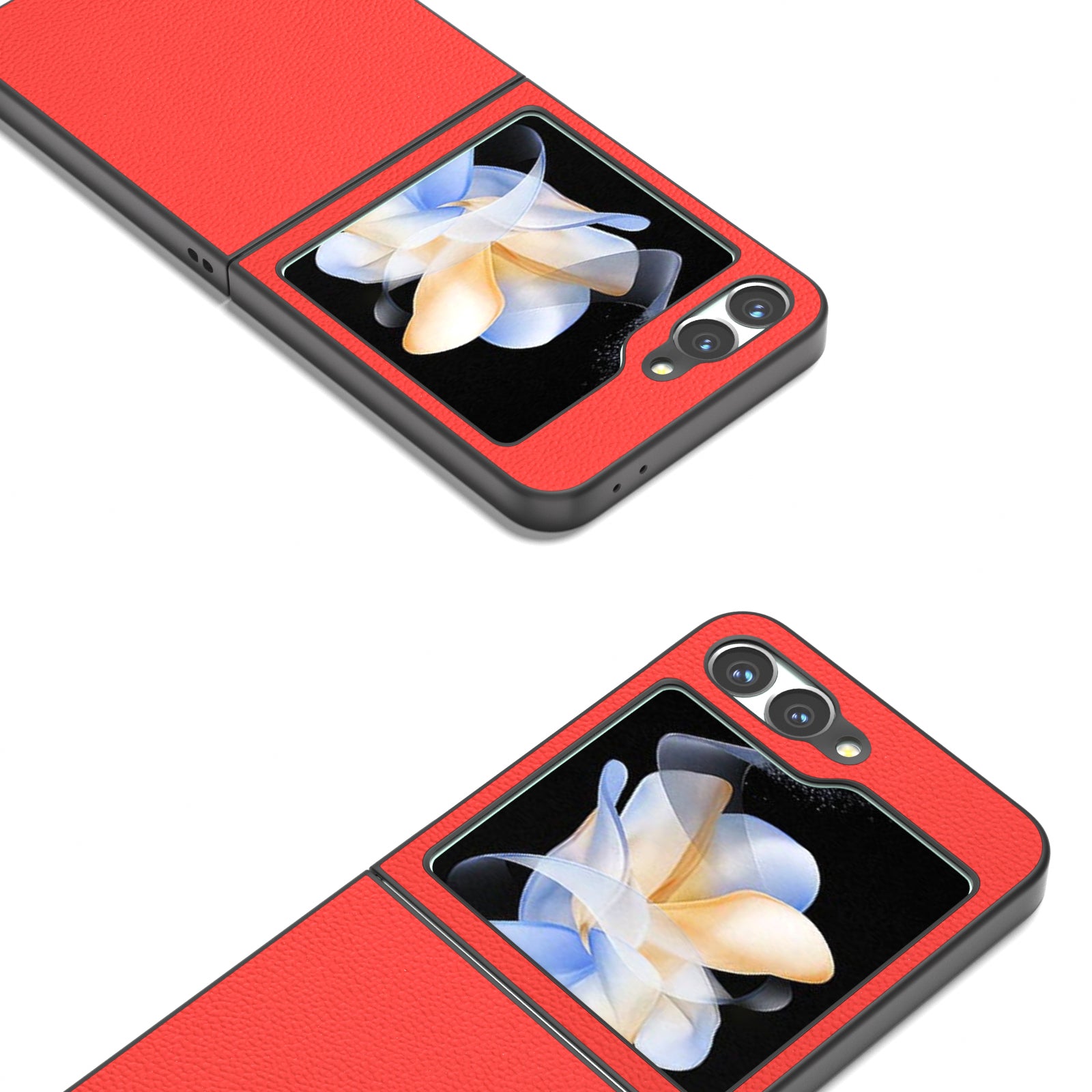 ABEEL For Samsung Galaxy Z Flip6 5G Case Genuine Cow Leather+PC Hard Phone Cover - Red