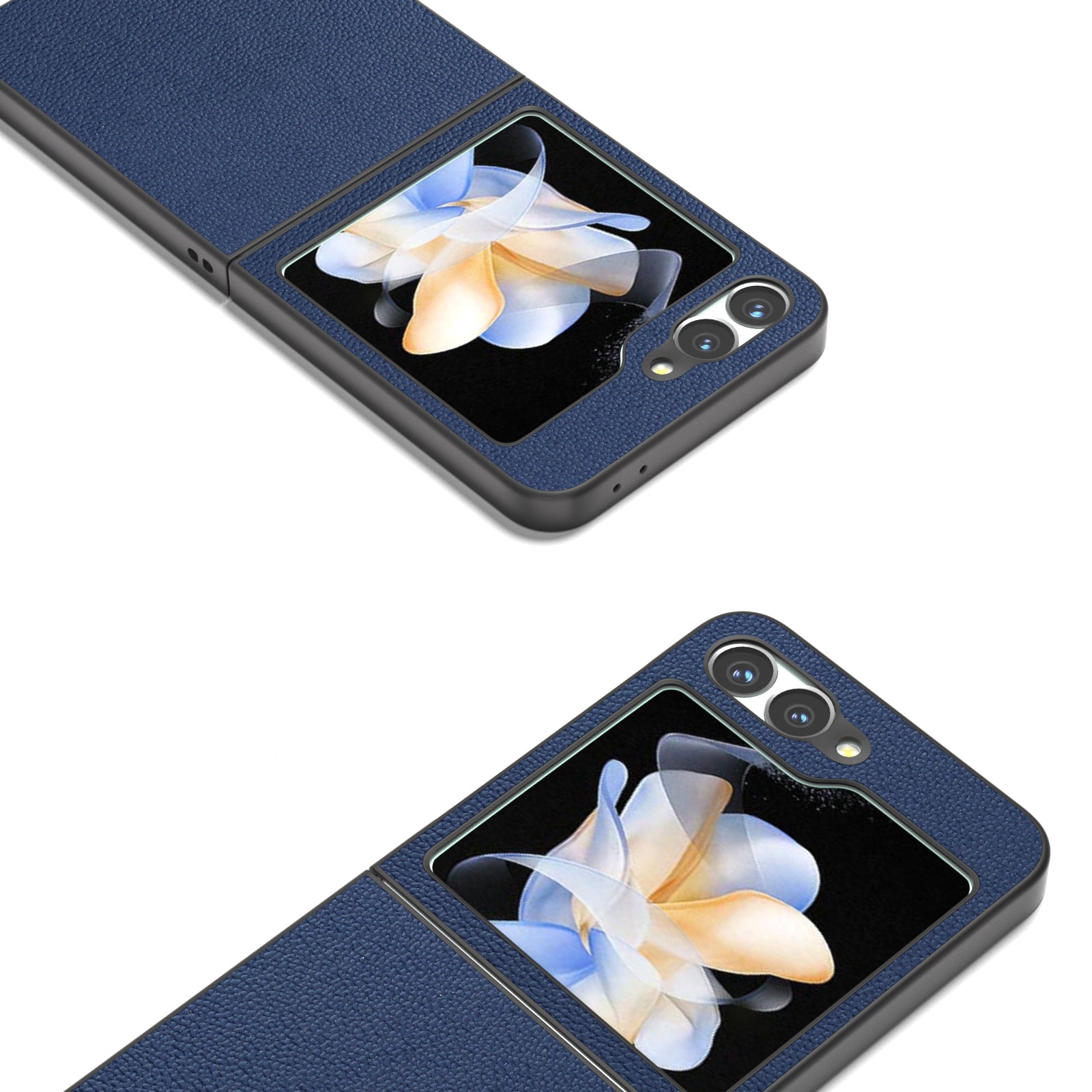 ABEEL For Samsung Galaxy Z Flip6 5G Case Genuine Cow Leather+PC Hard Phone Cover - Blue
