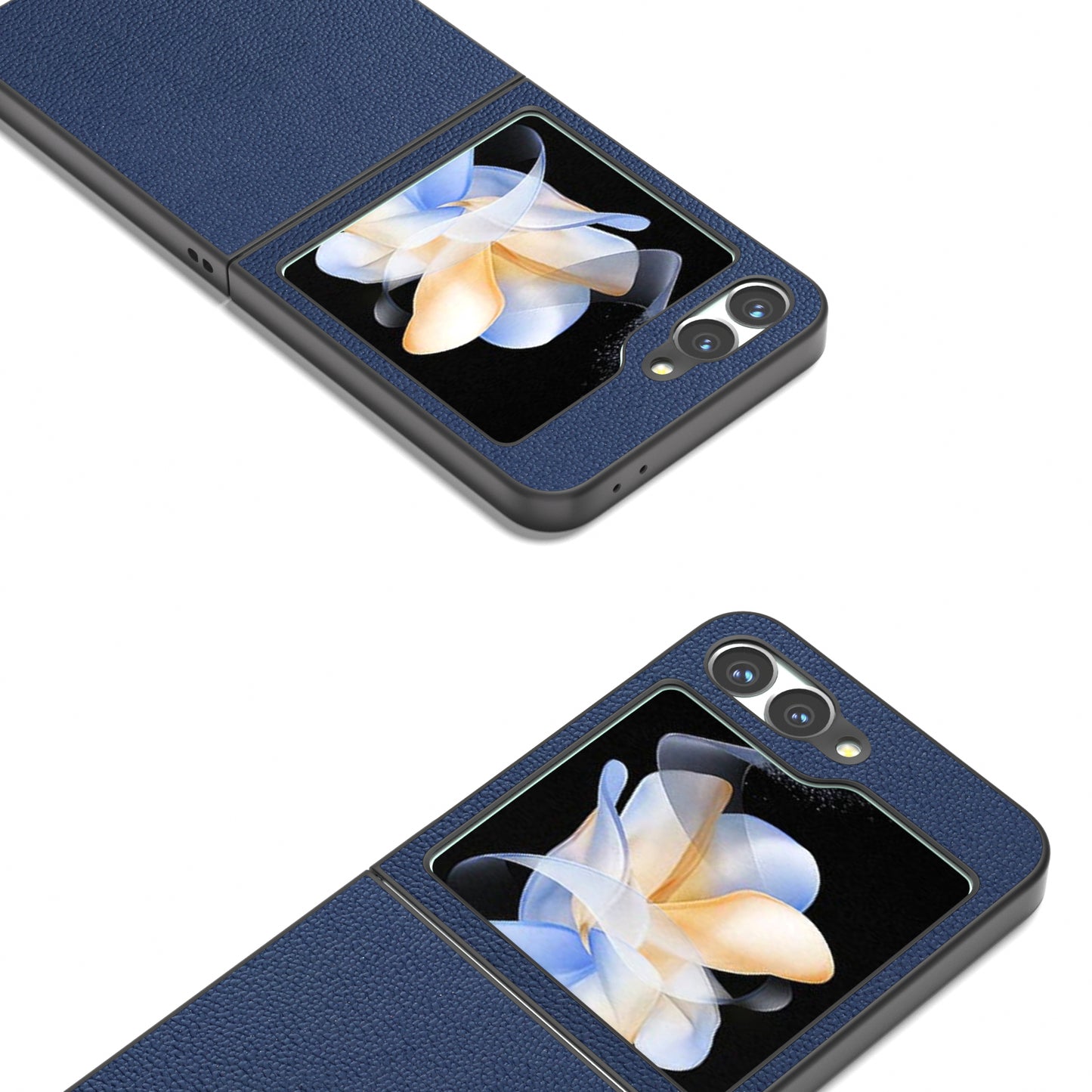 ABEEL For Samsung Galaxy Z Flip6 5G Case Genuine Cow Leather+PC Hard Phone Cover - Blue