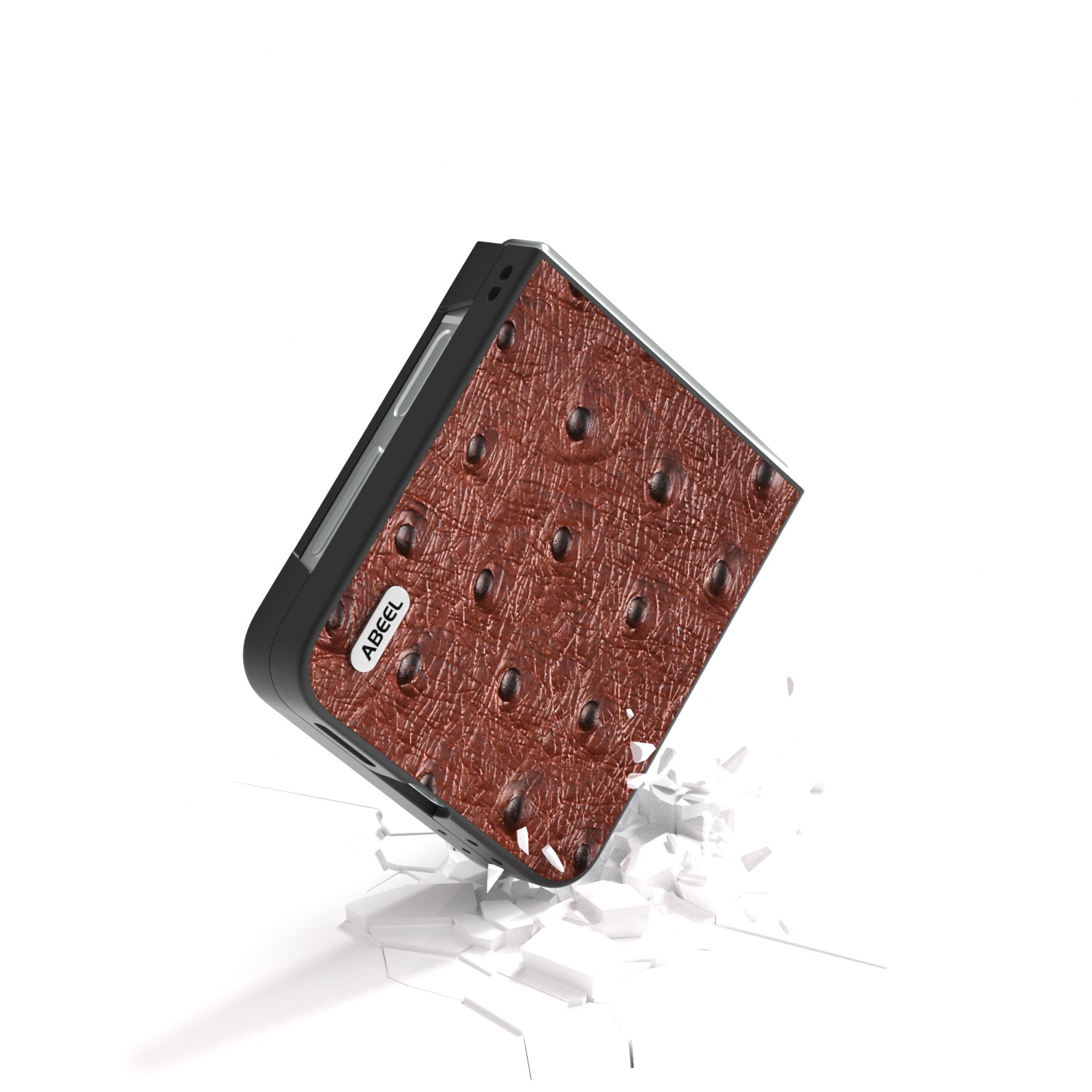 ABEEL For Samsung Galaxy Z Flip6 5G Case Ostrich Texture Genuine Cow Leather Back Cover - Coffee