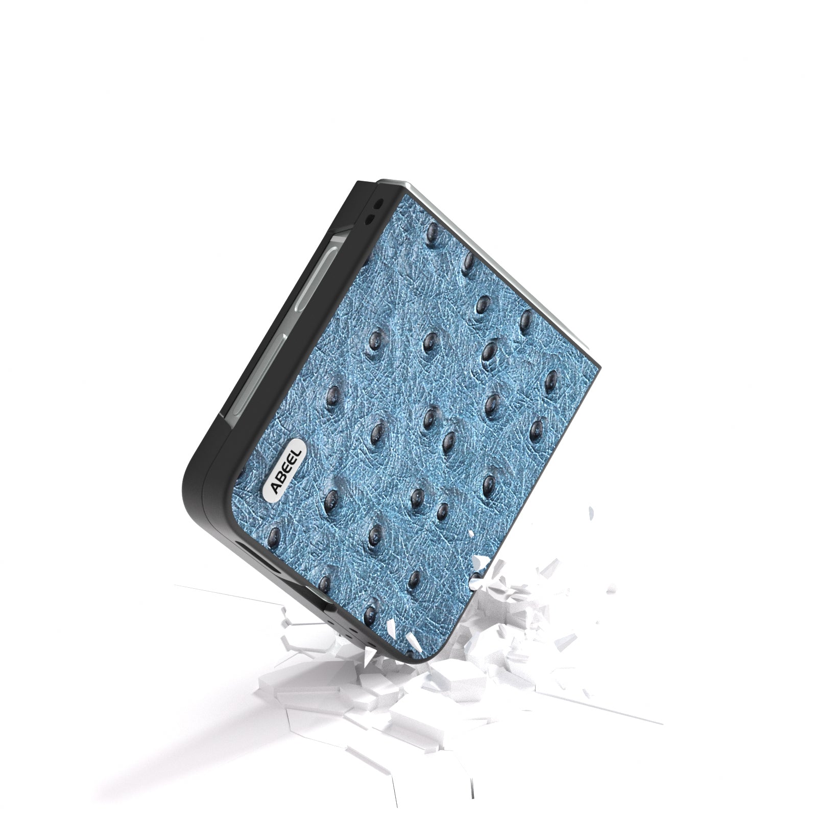 ABEEL For Samsung Galaxy Z Flip6 5G Case Ostrich Texture Genuine Cow Leather Back Cover - Blue