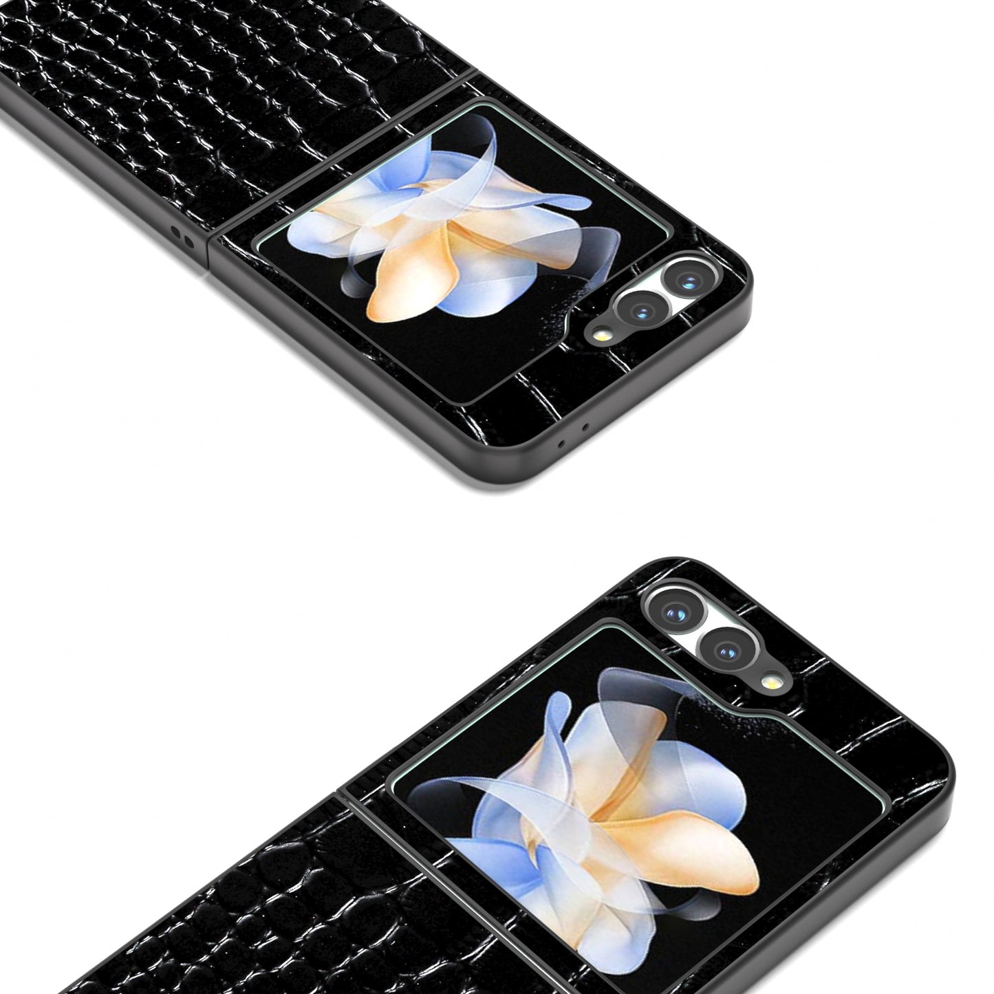 ABEEL For Samsung Galaxy Z Flip6 5G Case Crocodile Texture Genuine Cow Leather Hard PC Cover - Black