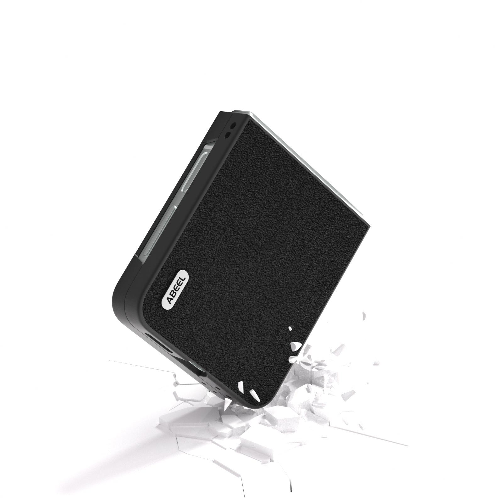 ABEEL For Samsung Galaxy Z Flip6 5G Case Genuine Cow Leather Coated PC Folding Phone Cover - Black