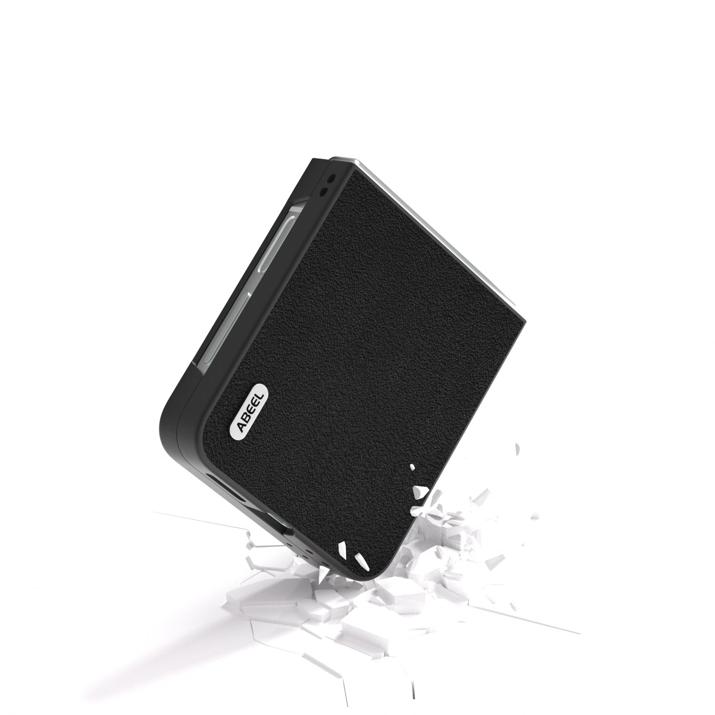 ABEEL For Samsung Galaxy Z Flip6 5G Case Genuine Cow Leather Coated PC Folding Phone Cover - Black