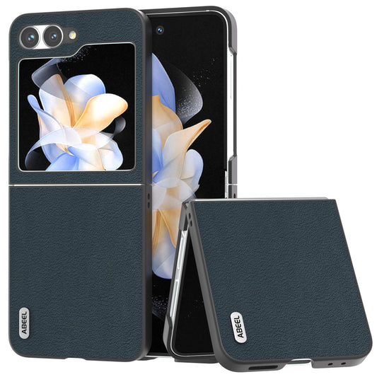 ABEEL For Samsung Galaxy Z Flip6 5G Case Genuine Cow Leather Coated PC Folding Phone Cover - Green