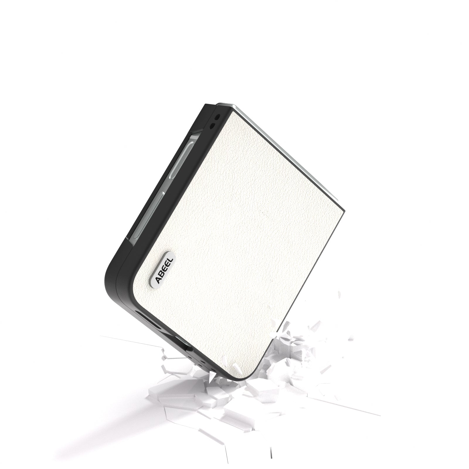 ABEEL For Samsung Galaxy Z Flip6 5G Case Genuine Cow Leather Coated PC Folding Phone Cover - Grey White