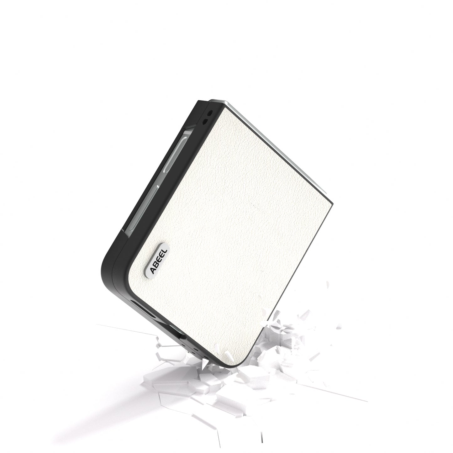ABEEL For Samsung Galaxy Z Flip6 5G Case Genuine Cow Leather Coated PC Folding Phone Cover - Grey White
