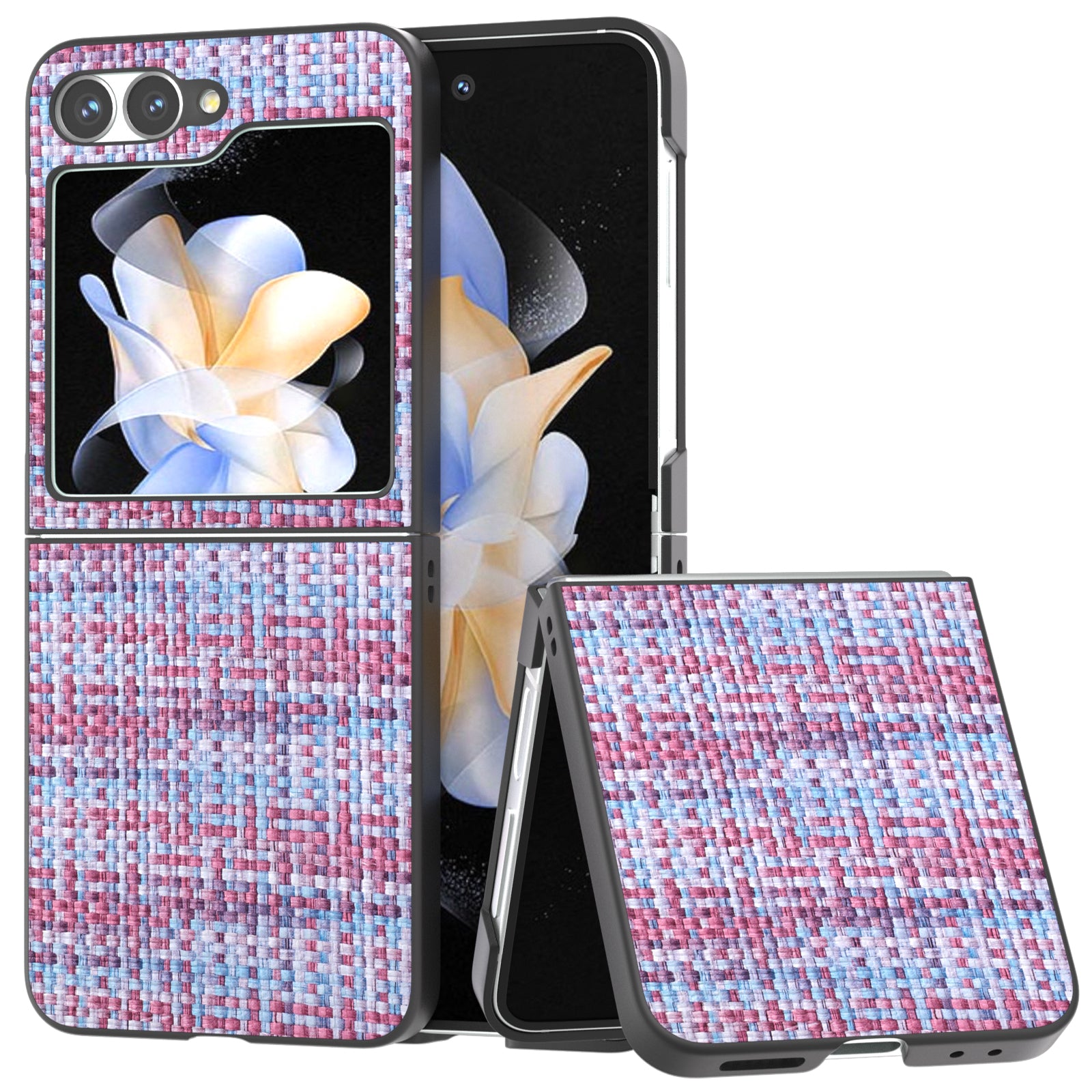 For Samsung Galaxy Z Flip6 5G Case Plaid Texture Leather+PC Folding Phone Cover - Purple
