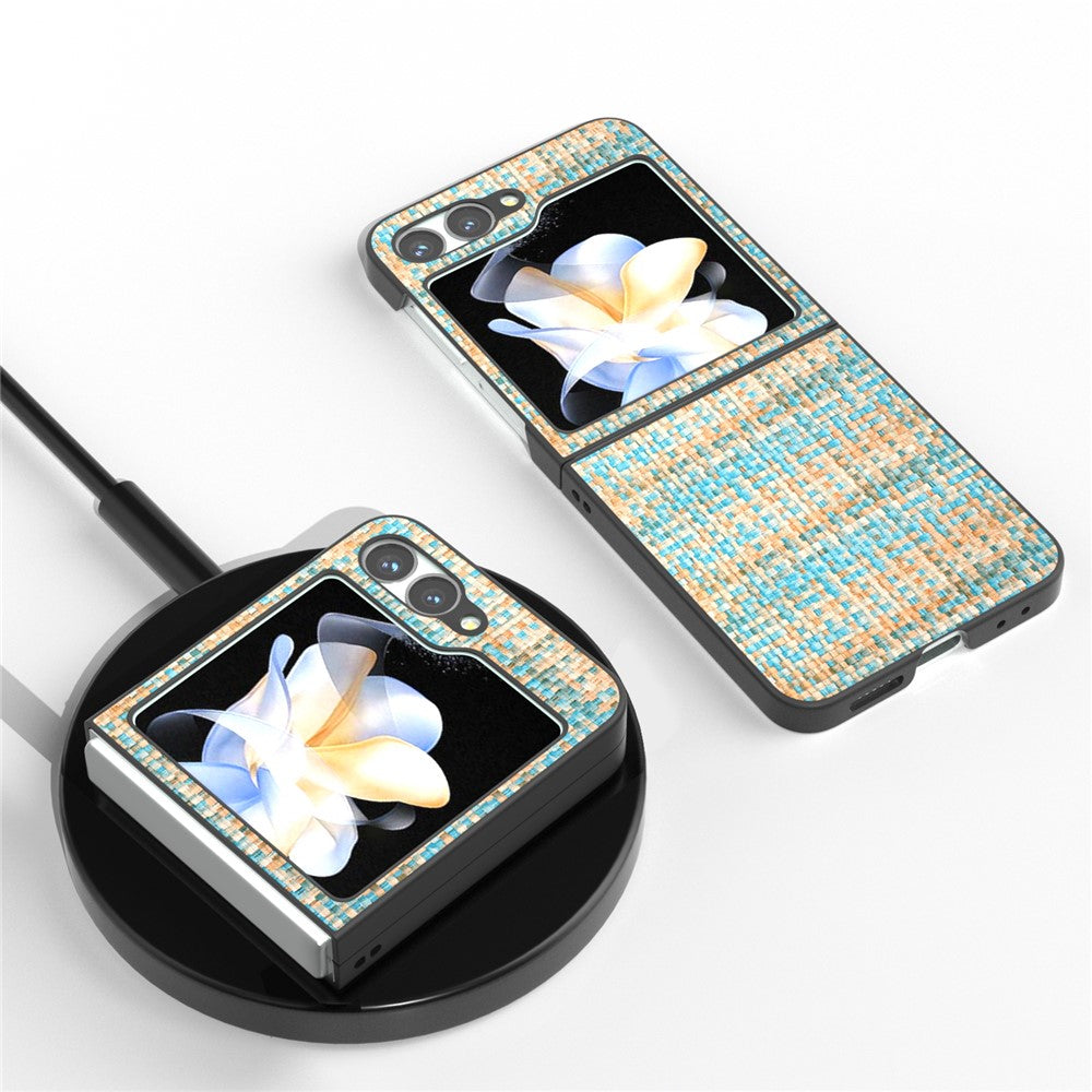 For Samsung Galaxy Z Flip7 FE 5G / Z Flip6 5G Case Plaid Texture Leather+PC Folding Phone Cover - Blue