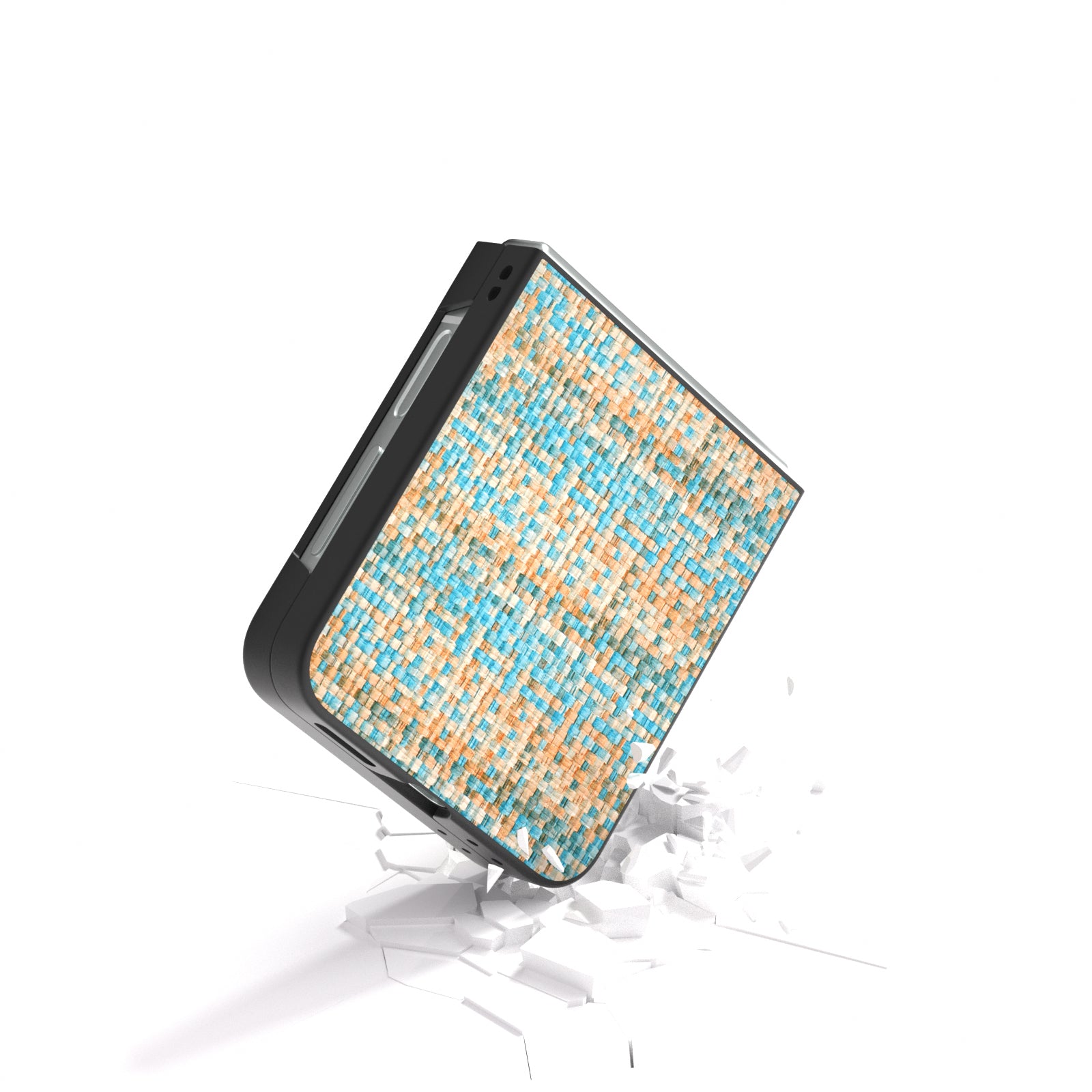 For Samsung Galaxy Z Flip6 5G Case Plaid Texture Leather+PC Folding Phone Cover - Blue