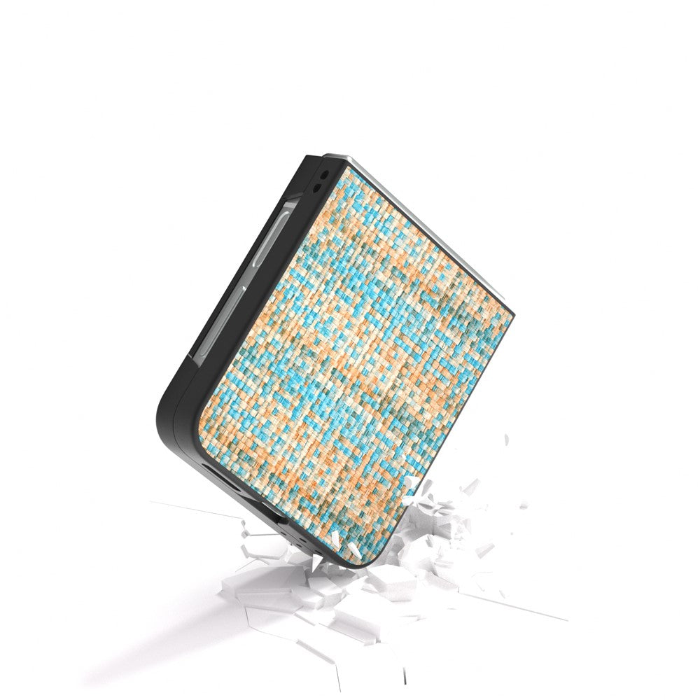 For Samsung Galaxy Z Flip7 FE 5G / Z Flip6 5G Case Plaid Texture Leather+PC Folding Phone Cover - Blue