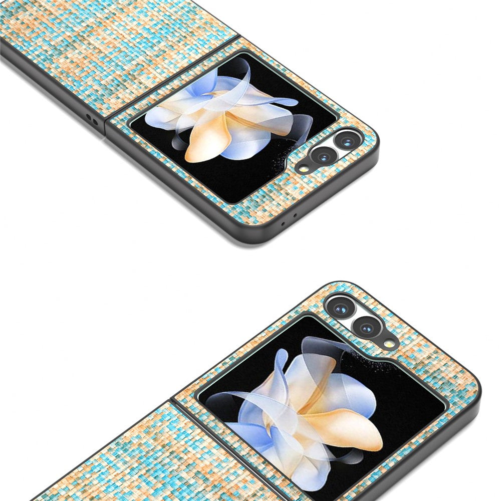 For Samsung Galaxy Z Flip7 FE 5G / Z Flip6 5G Case Plaid Texture Leather+PC Folding Phone Cover - Blue