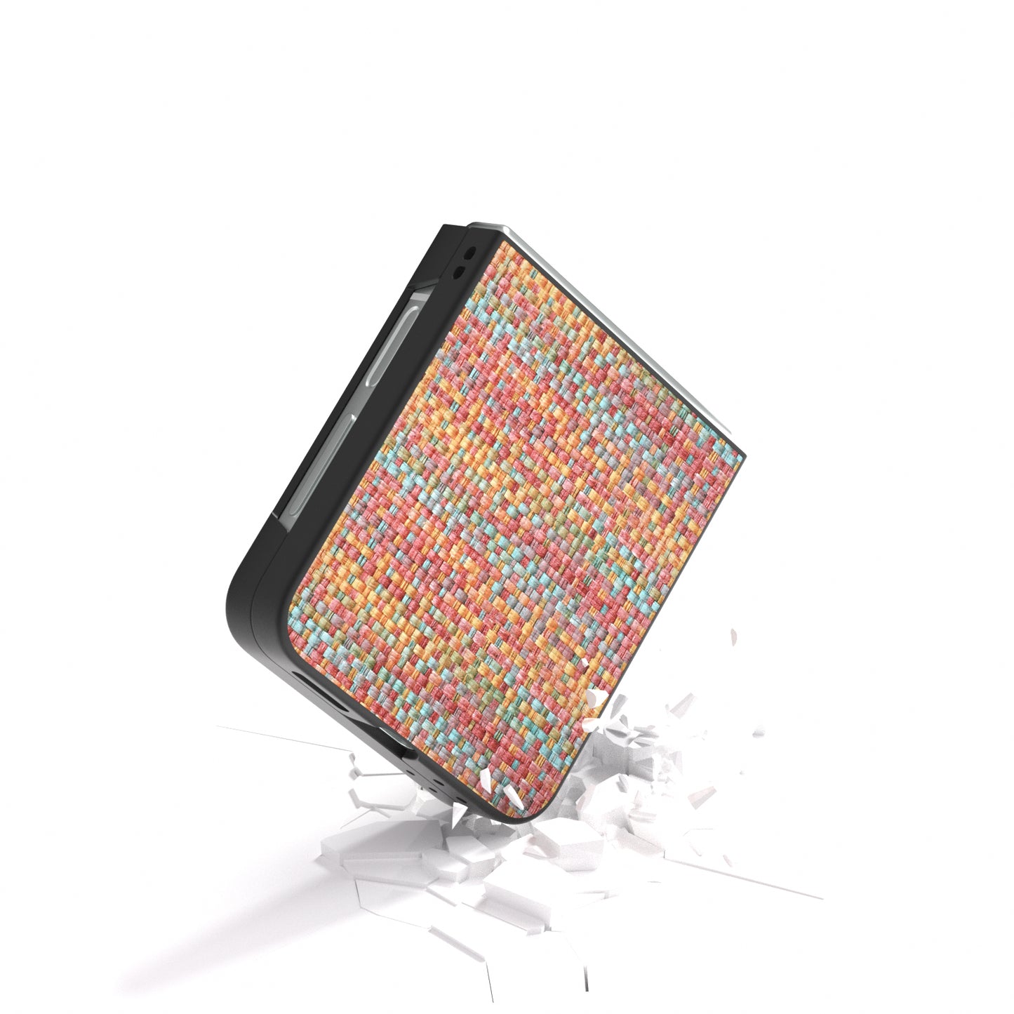 For Samsung Galaxy Z Flip6 5G Case Plaid Texture Leather+PC Folding Phone Cover - Orange Red