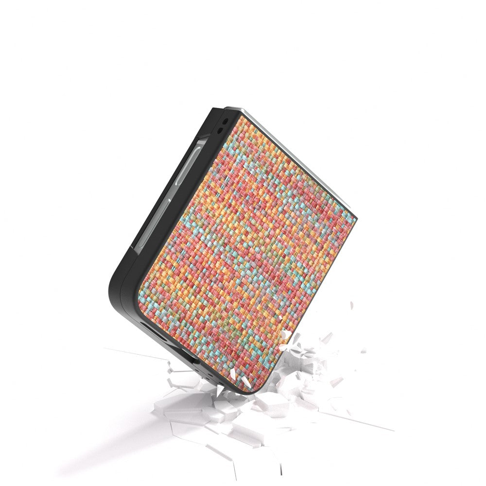 For Samsung Galaxy Z Flip7 FE 5G / Z Flip6 5G Case Plaid Texture Leather+PC Folding Phone Cover - Orange Red