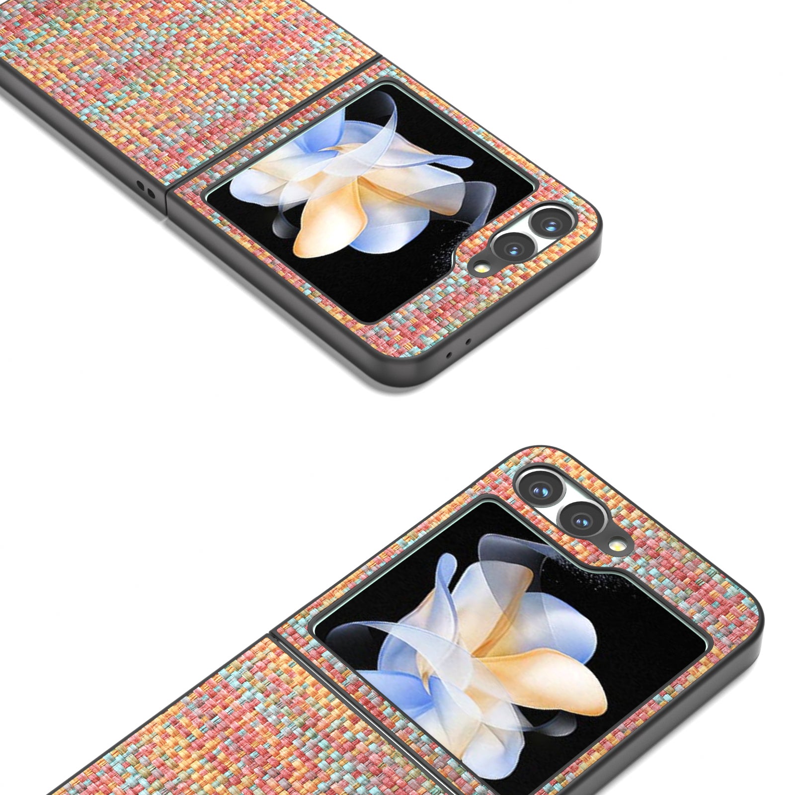 For Samsung Galaxy Z Flip6 5G Case Plaid Texture Leather+PC Folding Phone Cover - Orange Red
