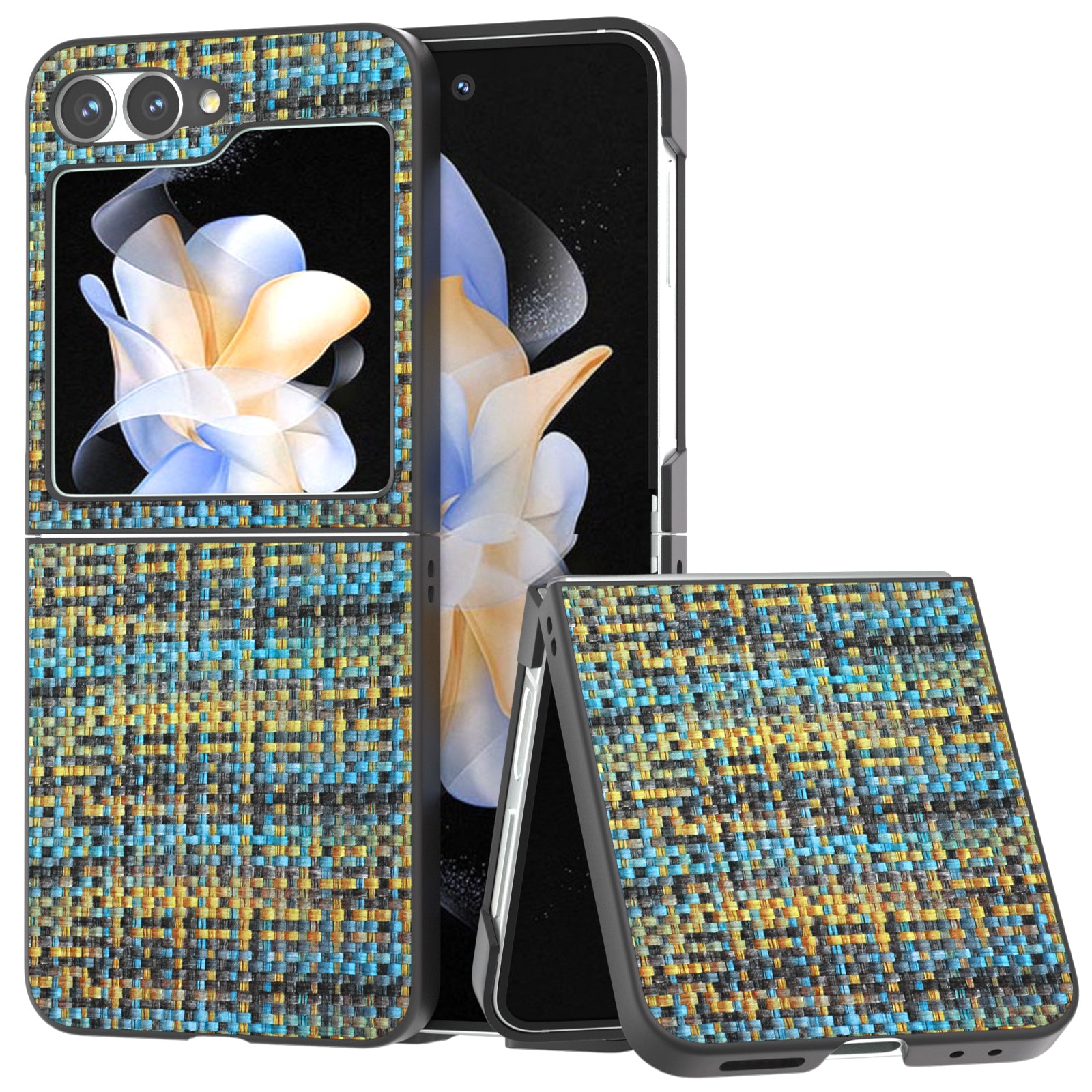 For Samsung Galaxy Z Flip6 5G Case Plaid Texture Leather+PC Folding Phone Cover - Gold