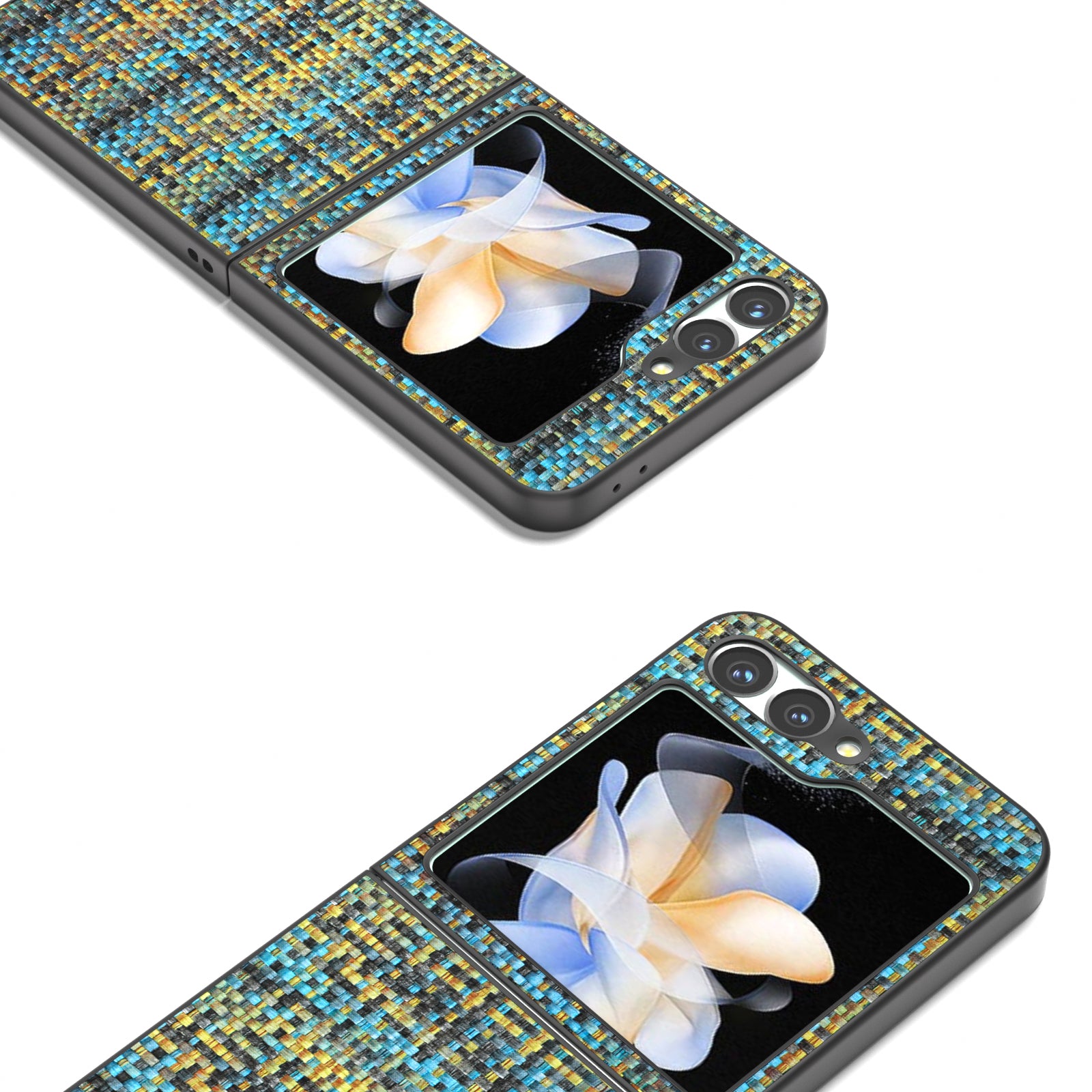 For Samsung Galaxy Z Flip6 5G Case Plaid Texture Leather+PC Folding Phone Cover - Gold