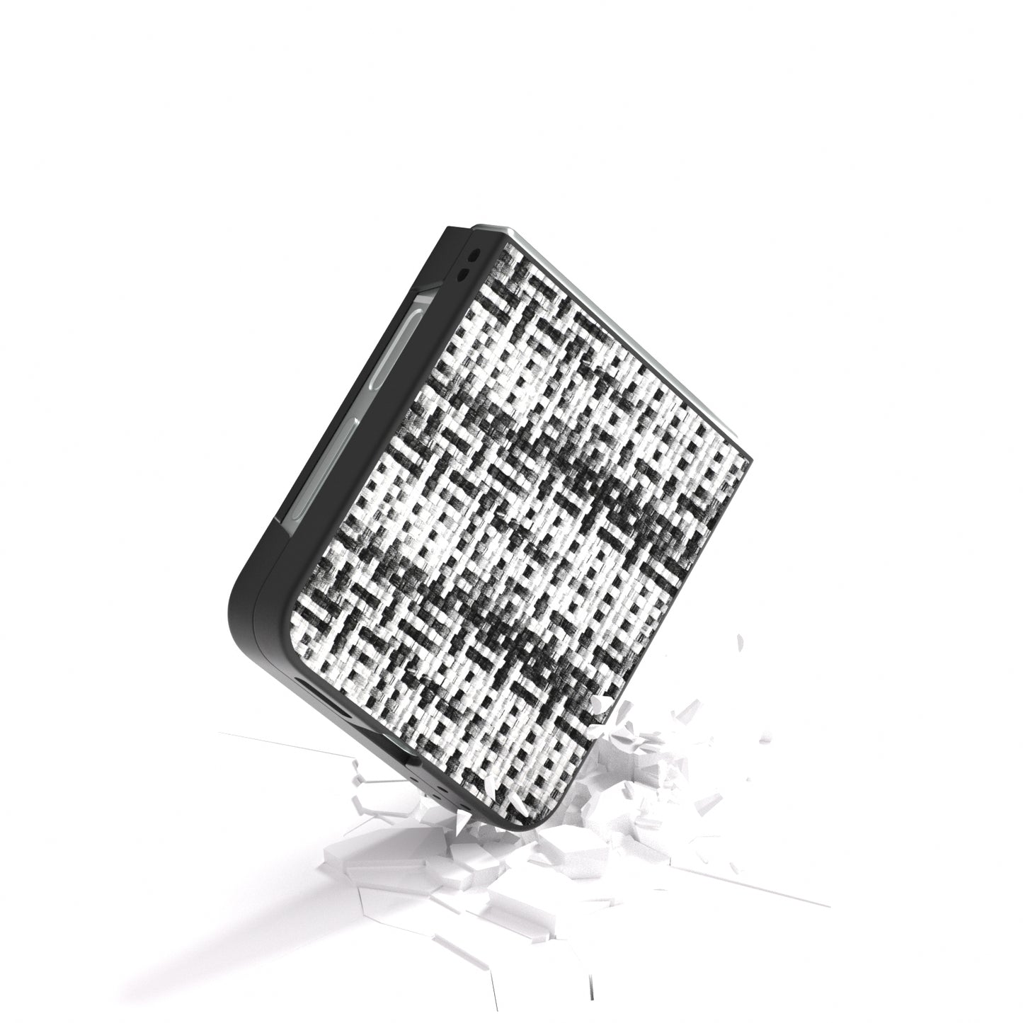 For Samsung Galaxy Z Flip6 5G Case Plaid Texture Leather+PC Folding Phone Cover - Black+White