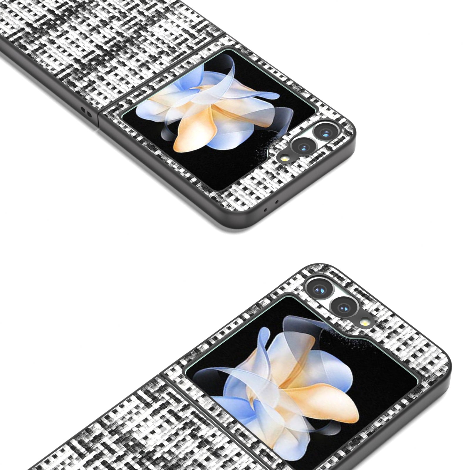 For Samsung Galaxy Z Flip6 5G Case Plaid Texture Leather+PC Folding Phone Cover - Black+White