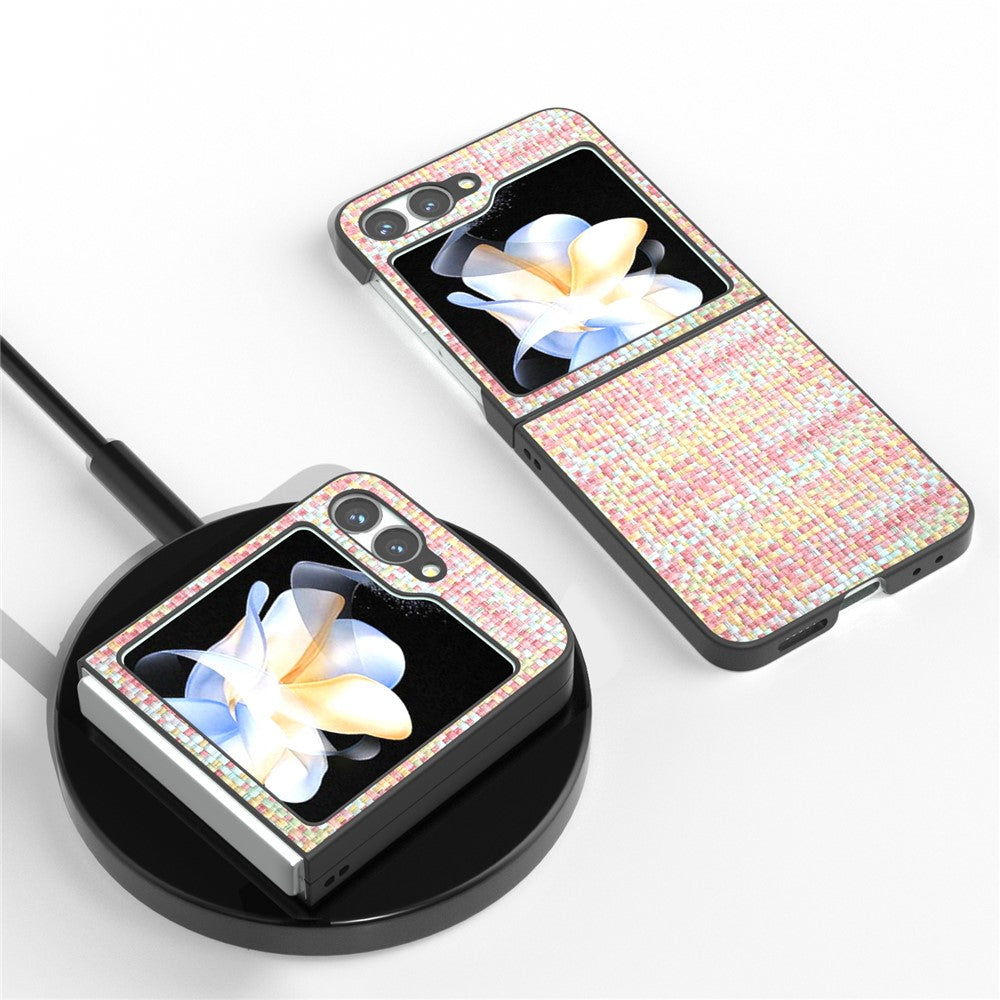 For Samsung Galaxy Z Flip7 FE 5G / Z Flip6 5G Case Plaid Texture Leather+PC Folding Phone Cover - Pink