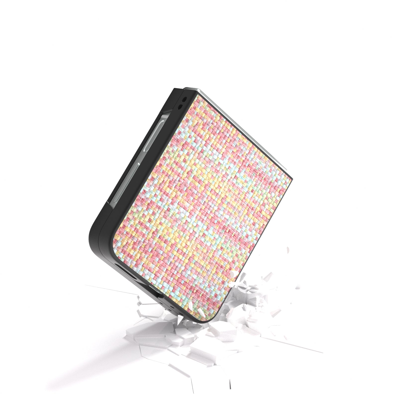 For Samsung Galaxy Z Flip6 5G Case Plaid Texture Leather+PC Folding Phone Cover - Pink