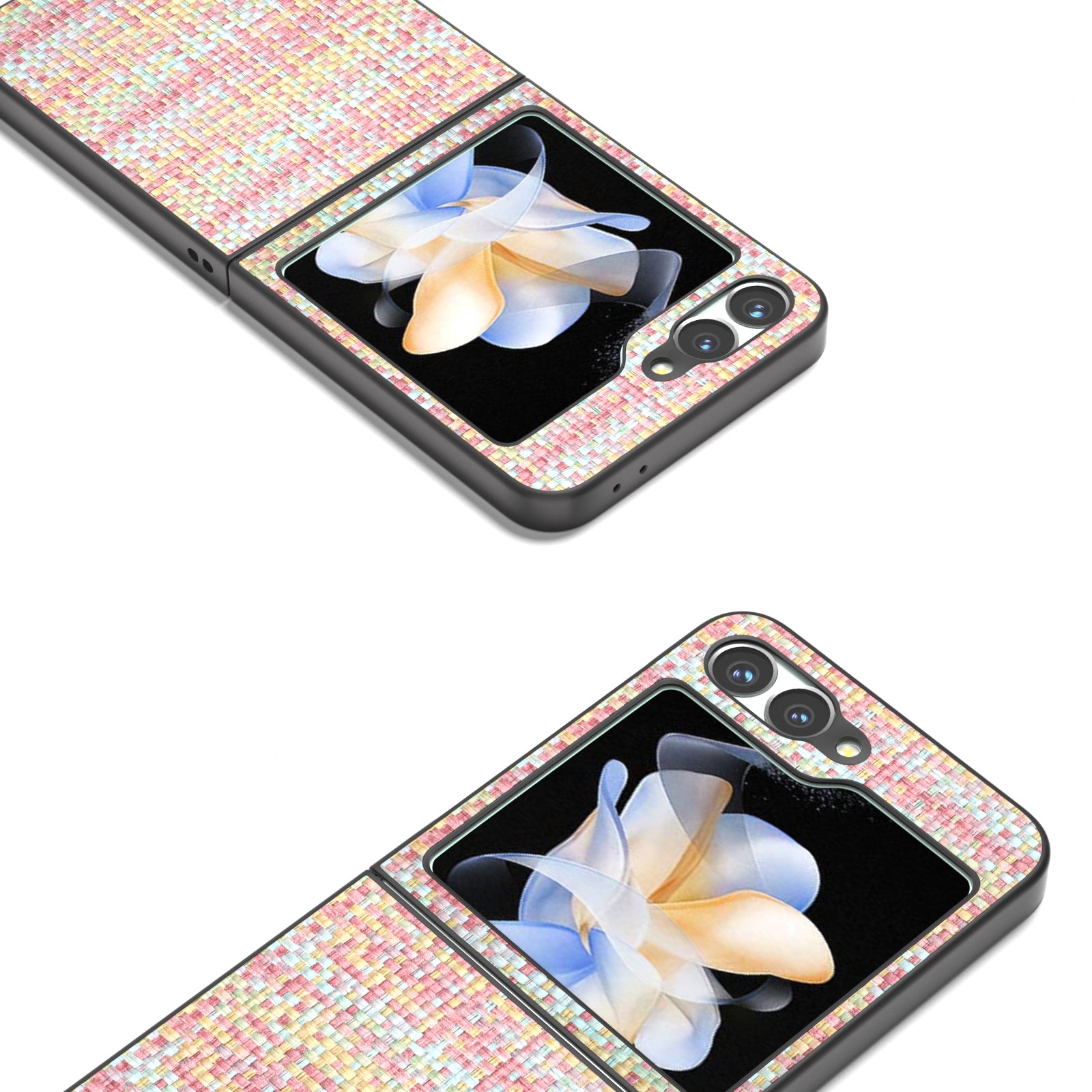 For Samsung Galaxy Z Flip6 5G Case Plaid Texture Leather+PC Folding Phone Cover - Pink