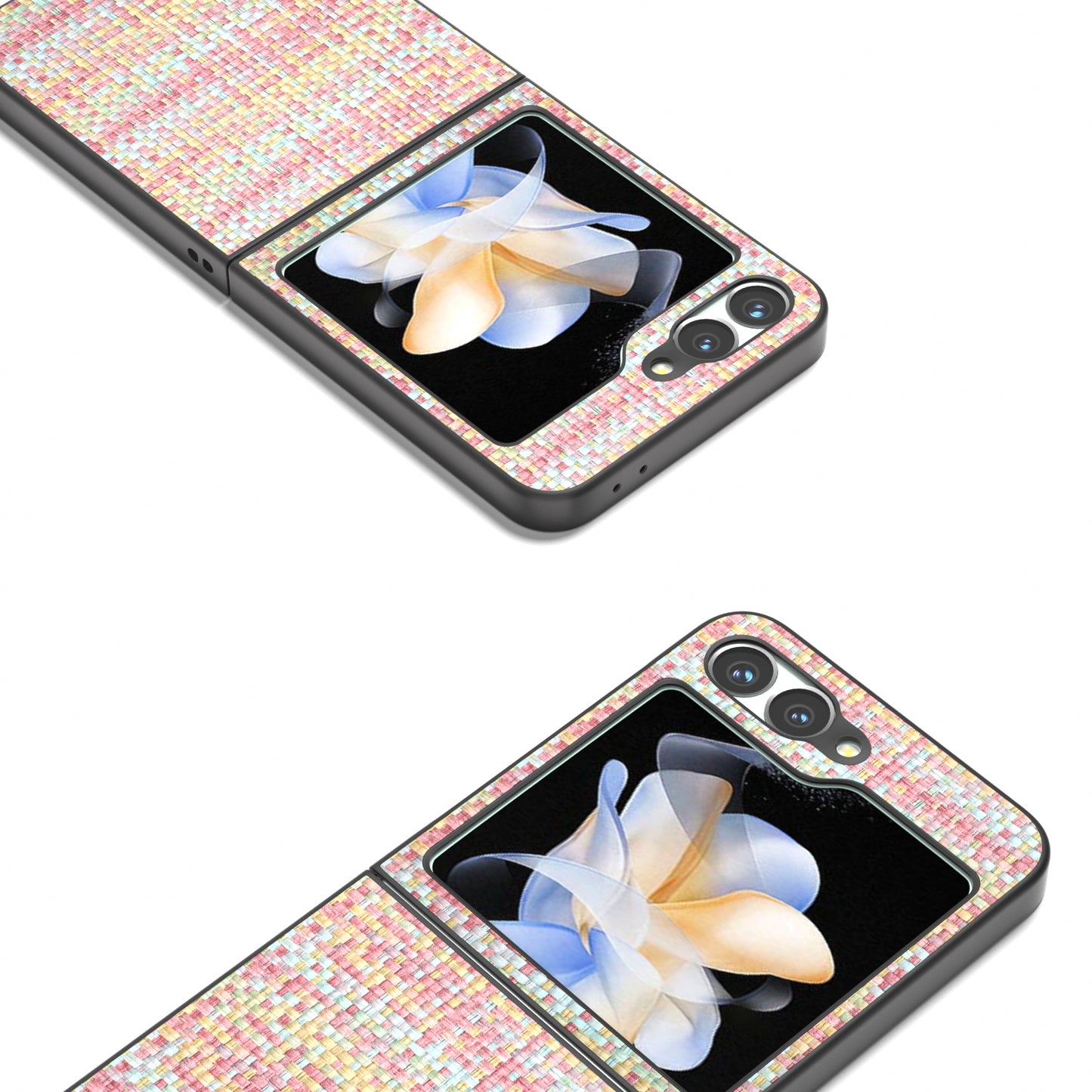 For Samsung Galaxy Z Flip6 5G Case Plaid Texture Leather+PC Folding Phone Cover - Pink