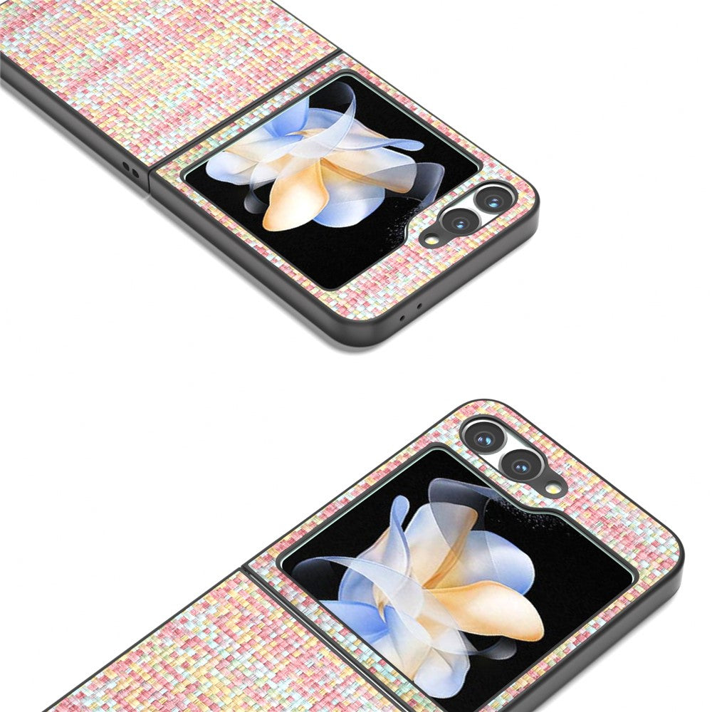 For Samsung Galaxy Z Flip7 FE 5G / Z Flip6 5G Case Plaid Texture Leather+PC Folding Phone Cover - Pink