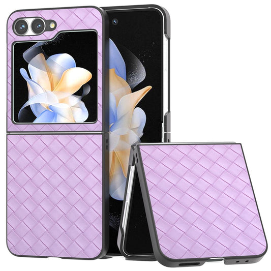 For Samsung Galaxy Z Flip7 FE 5G / Z Flip6 5G Case Woven Texture Leather+PC Protective Phone Cover - Purple