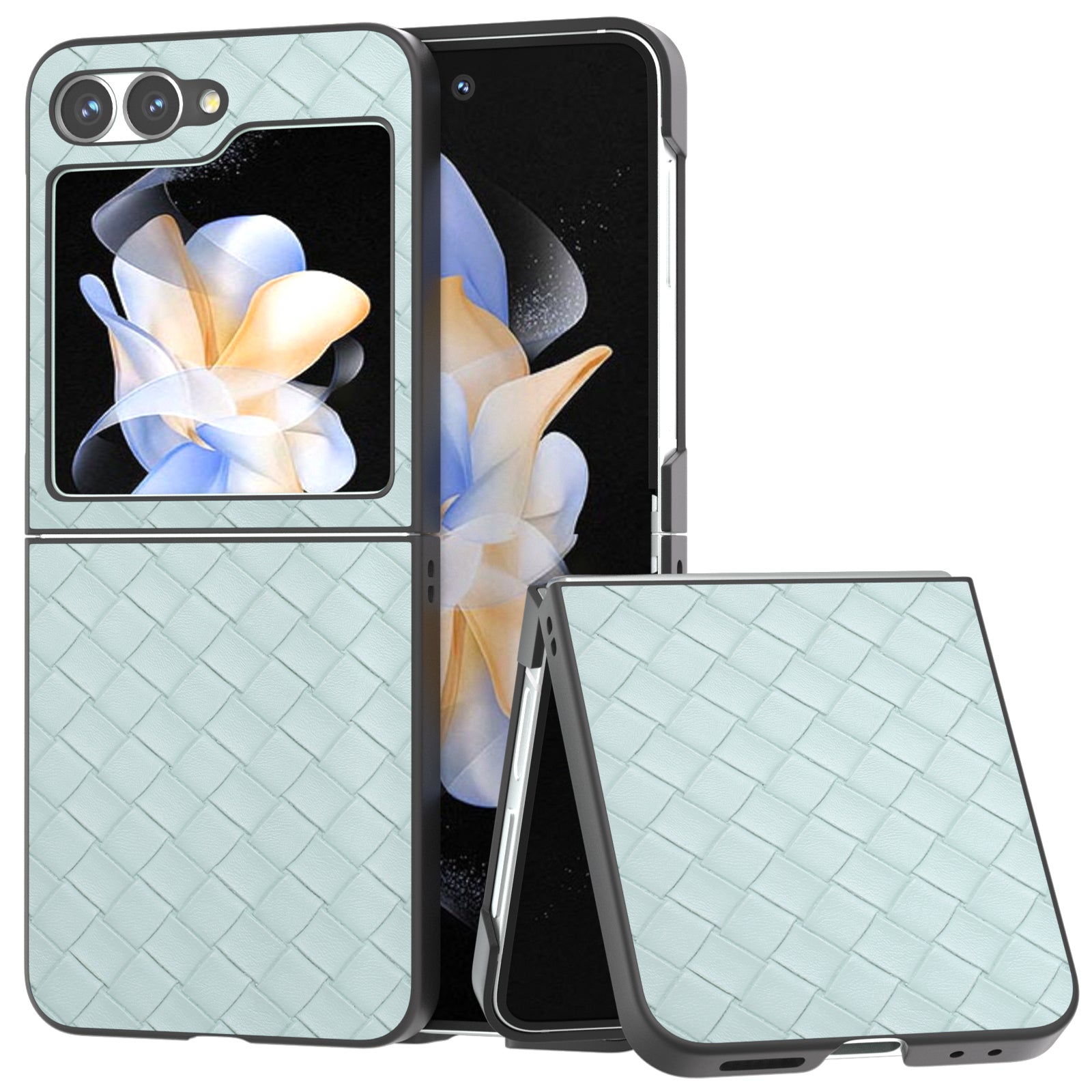 For Samsung Galaxy Z Flip6 5G Case Woven Texture Leather+PC Protective Phone Cover - Light Green